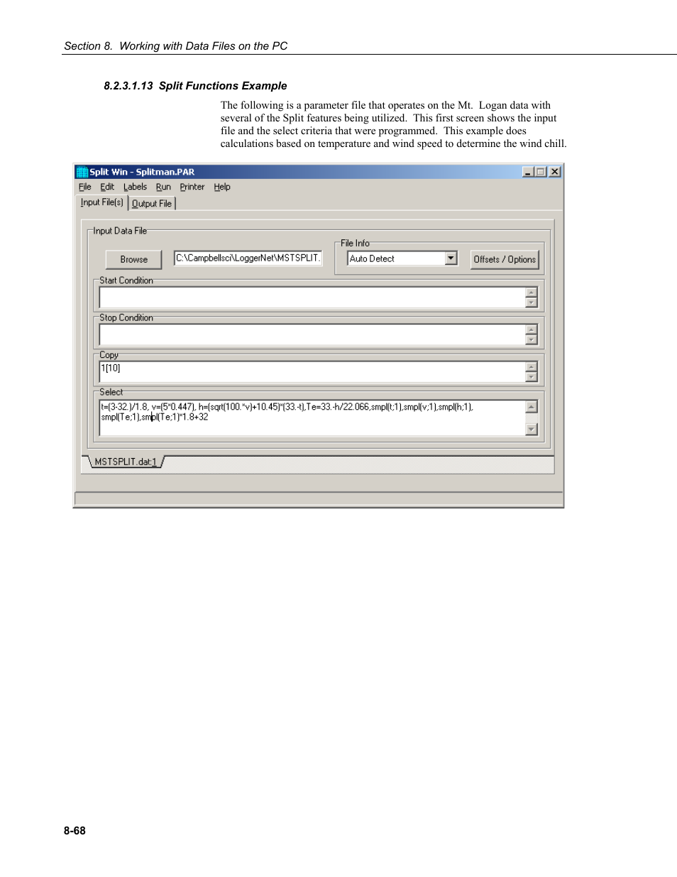 13 split functions example, Split functions example -68 | Campbell Scientific LoggerNet Datalogger Support Software User Manual | Page 366 / 580