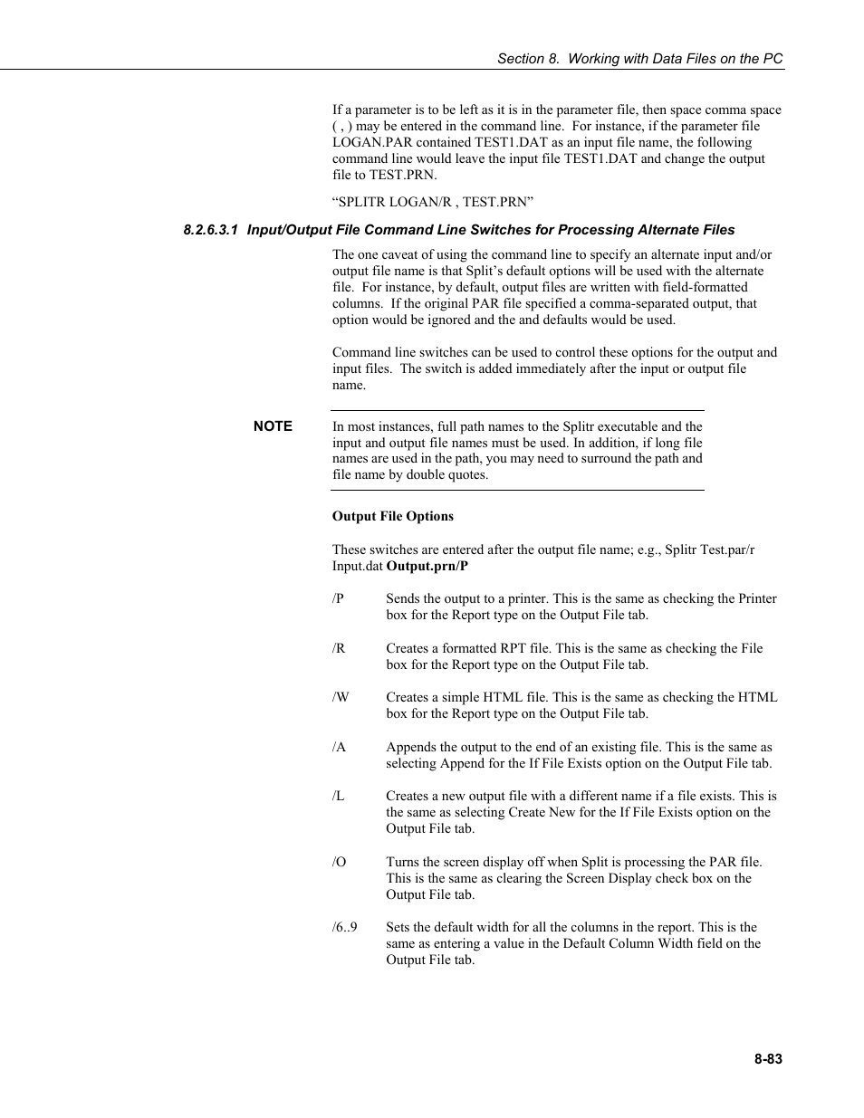 Input/output file command line switches, For processing alternate files -83 | Campbell Scientific LoggerNet Datalogger Support Software User Manual | Page 381 / 580