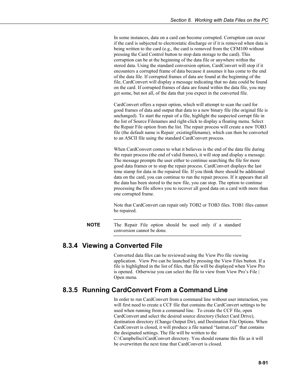 4 viewing a converted file, 5 running cardconvert from a command line, Viewing a converted file -91 | Running cardconvert from a command line -91 | Campbell Scientific LoggerNet Datalogger Support Software User Manual | Page 389 / 580