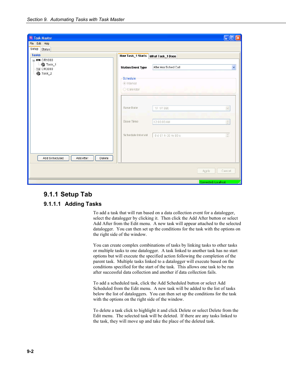 1 setup tab, 1 adding tasks, Setup tab -2 | Adding tasks -2 | Campbell Scientific LoggerNet Datalogger Support Software User Manual | Page 392 / 580