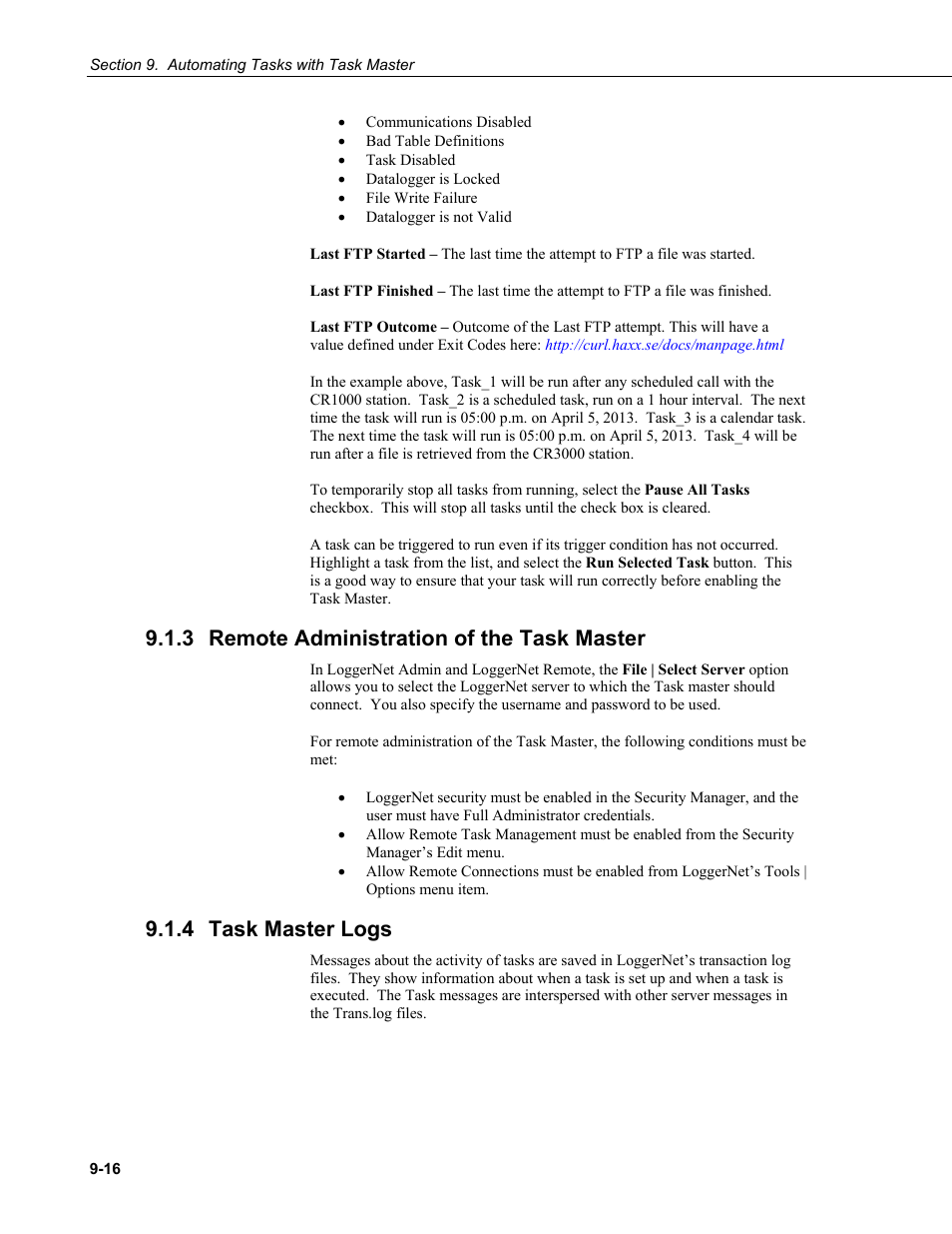 3 remote administration of the task master, 4 task master logs, Remote administration of the task master -16 | Task master logs -16 | Campbell Scientific LoggerNet Datalogger Support Software User Manual | Page 406 / 580
