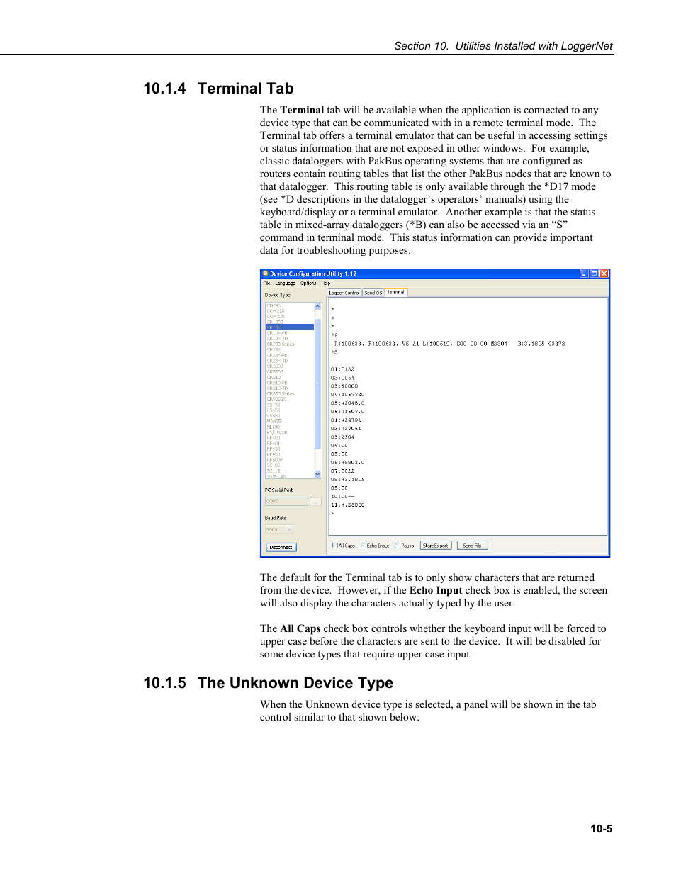 4 terminal tab, 5 the unknown device type, Terminal tab -5 | The unknown device type -5 | Campbell Scientific LoggerNet Datalogger Support Software User Manual | Page 411 / 580