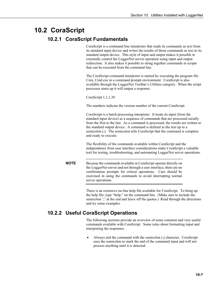 2 corascript, 1 corascript fundamentals, 2 useful corascript operations | Corascript -7, Corascript fundamentals -7, Useful corascript operations -7 | Campbell Scientific LoggerNet Datalogger Support Software User Manual | Page 413 / 580
