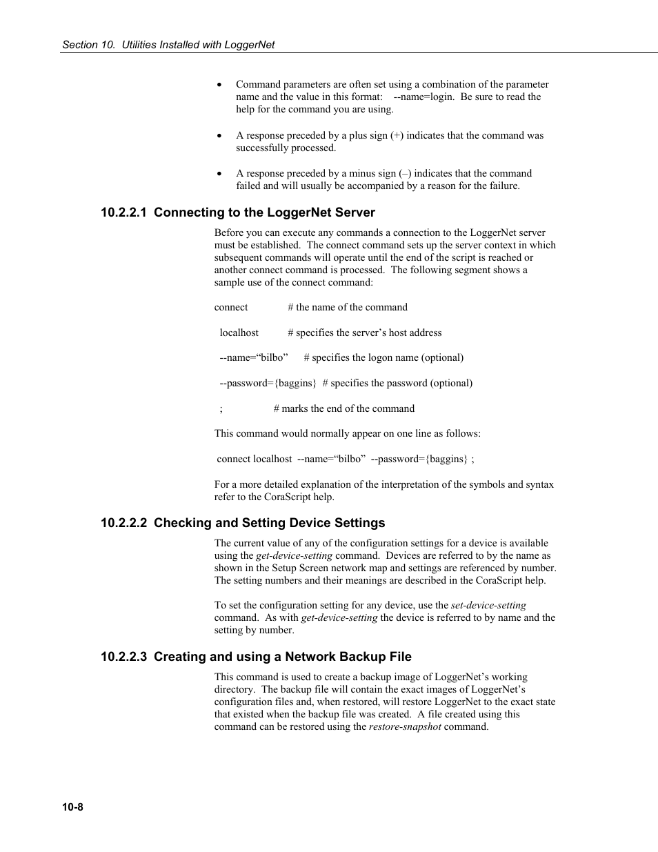 1 connecting to the loggernet server, 2 checking and setting device settings, 3 creating and using a network backup file | Connecting to the loggernet server -8, Checking and setting device settings -8, Creating and using a network backup file -8 | Campbell Scientific LoggerNet Datalogger Support Software User Manual | Page 414 / 580