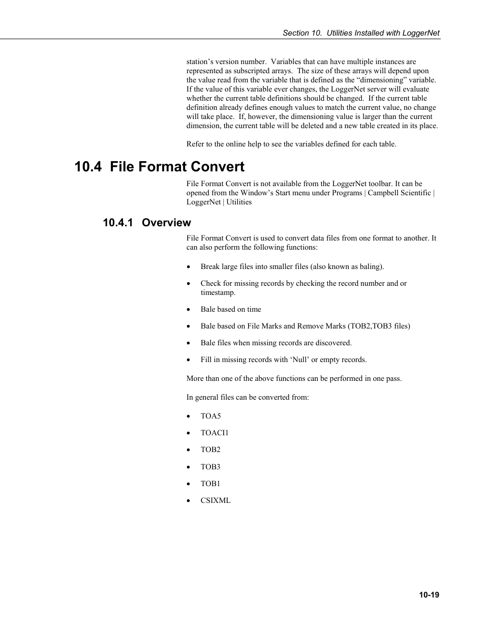 4 file format convert, 1 overview, File format convert -19 | Overview -19 | Campbell Scientific LoggerNet Datalogger Support Software User Manual | Page 425 / 580