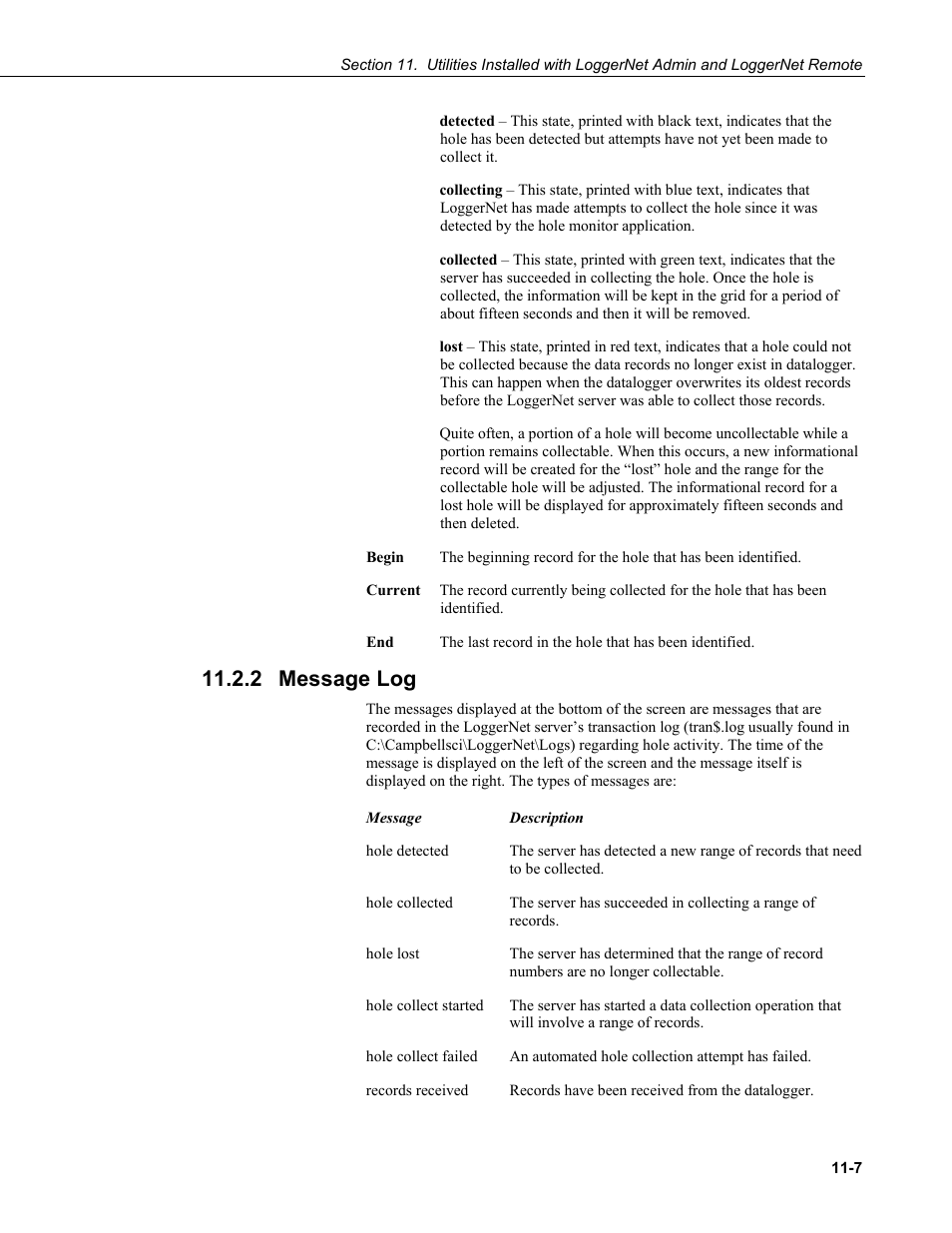 2 message log, Message log -7 | Campbell Scientific LoggerNet Datalogger Support Software User Manual | Page 435 / 580