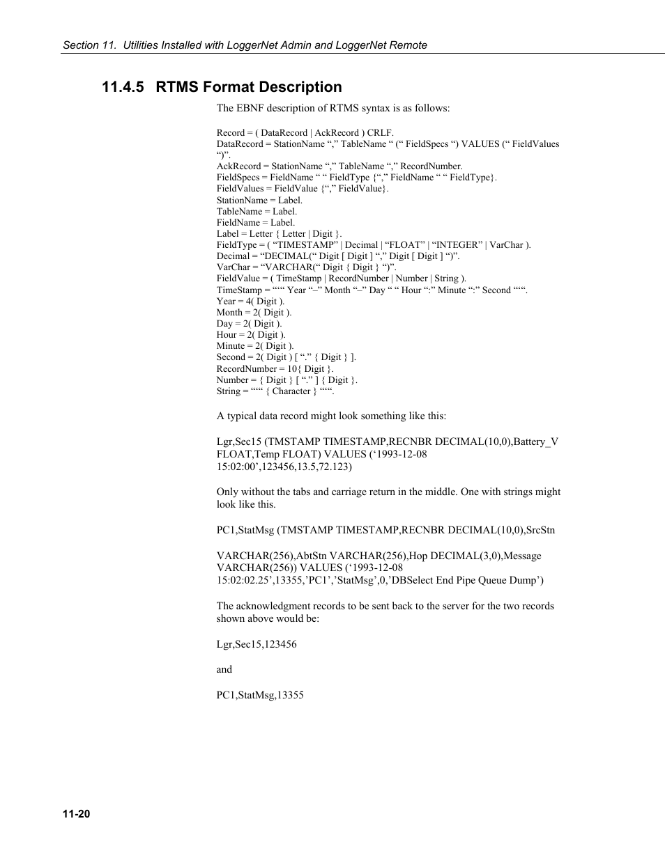 5 rtms format description, Rtms format description -20 | Campbell Scientific LoggerNet Datalogger Support Software User Manual | Page 448 / 580