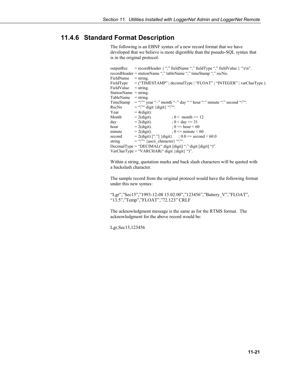 6 standard format description, Standard format description -21 | Campbell Scientific LoggerNet Datalogger Support Software User Manual | Page 449 / 580