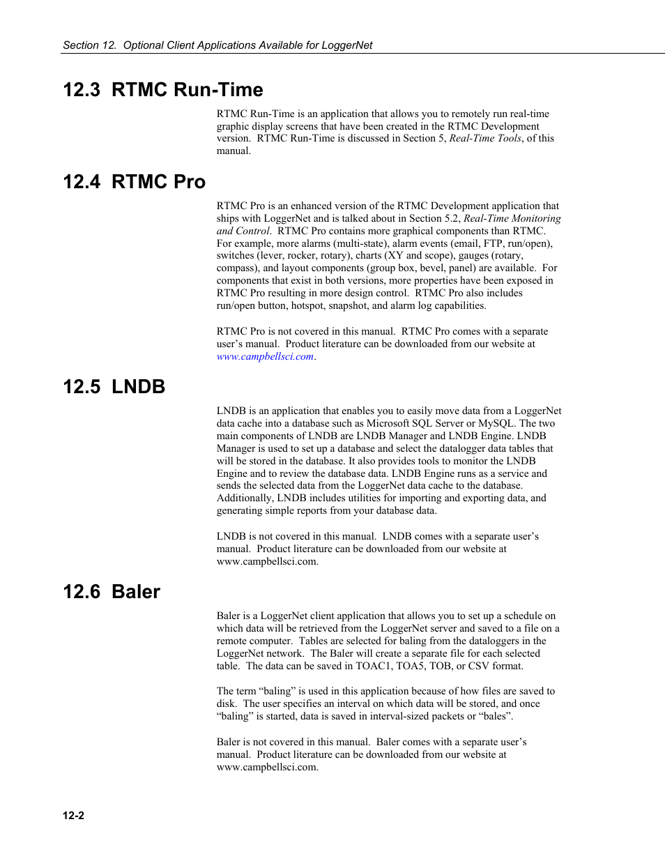 3 rtmc run-time, 4 rtmc pro, 5 lndb | 6 baler, Rtmc run-time -2, Rtmc pro -2, Lndb -2, Baler -2 | Campbell Scientific LoggerNet Datalogger Support Software User Manual | Page 452 / 580