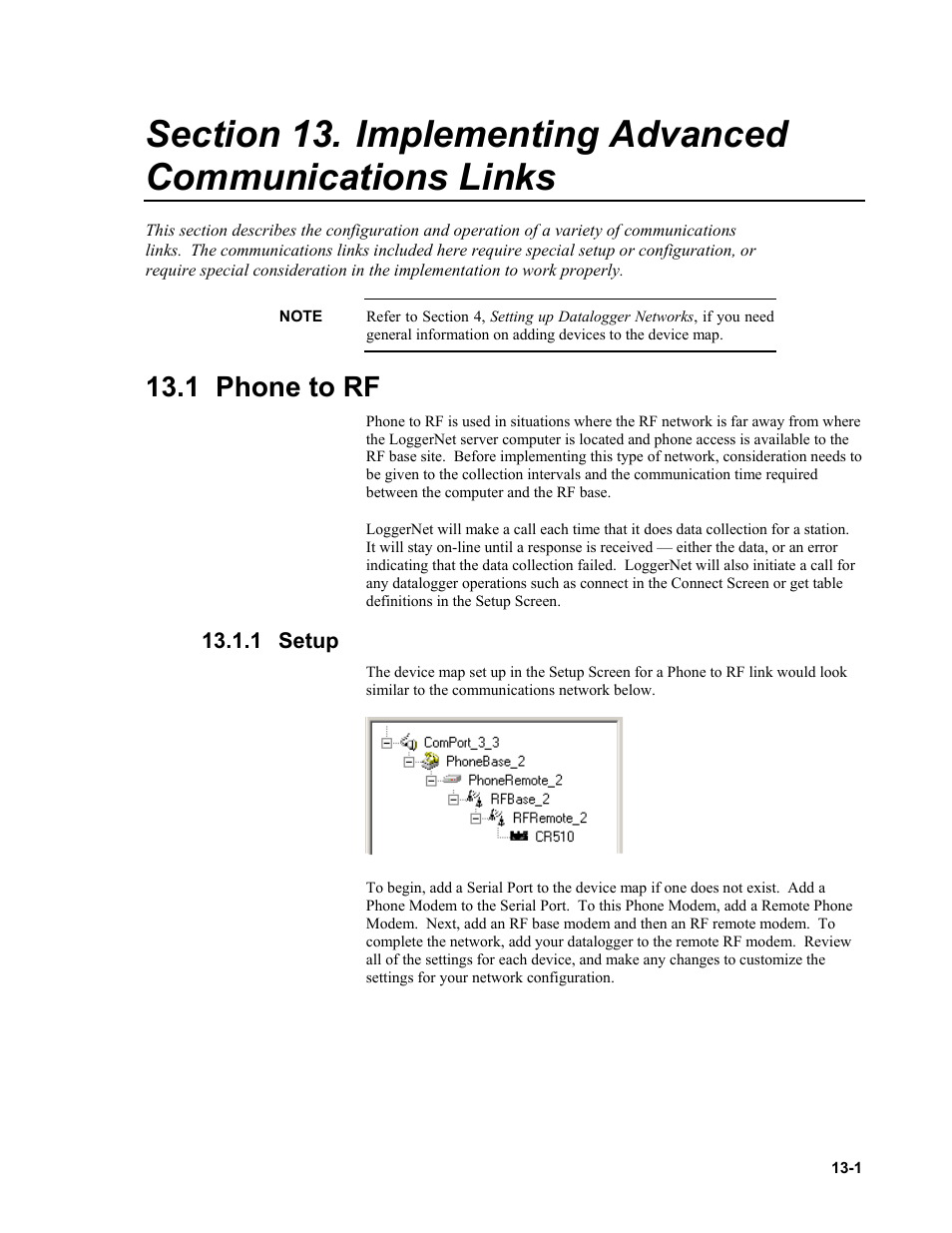 1 phone to rf, 1 setup, Implementing advanced communications | Links -1, Phone to rf -1, Setup -1 | Campbell Scientific LoggerNet Datalogger Support Software User Manual | Page 455 / 580