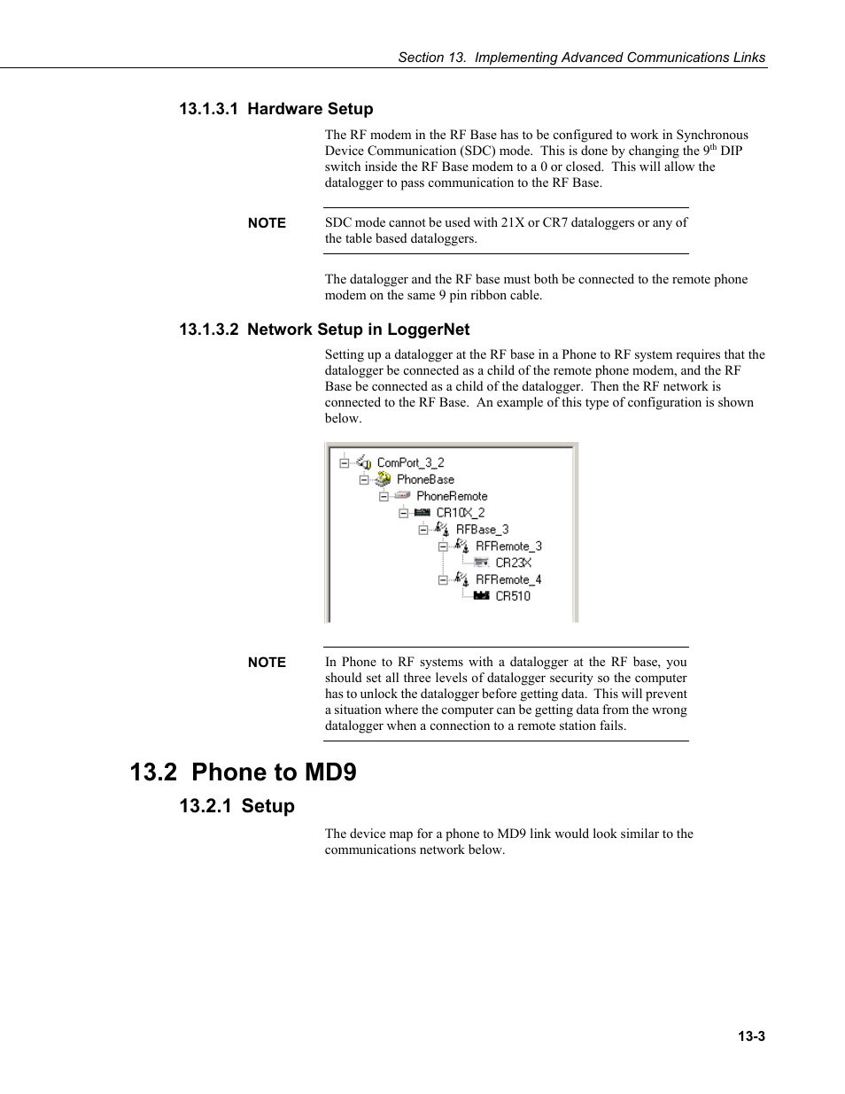 1 hardware setup, 2 network setup in loggernet, 2 phone to md9 | 1 setup, Hardware setup -3, Network setup in loggernet -3, Phone to md9 -3, Setup -3 | Campbell Scientific LoggerNet Datalogger Support Software User Manual | Page 457 / 580