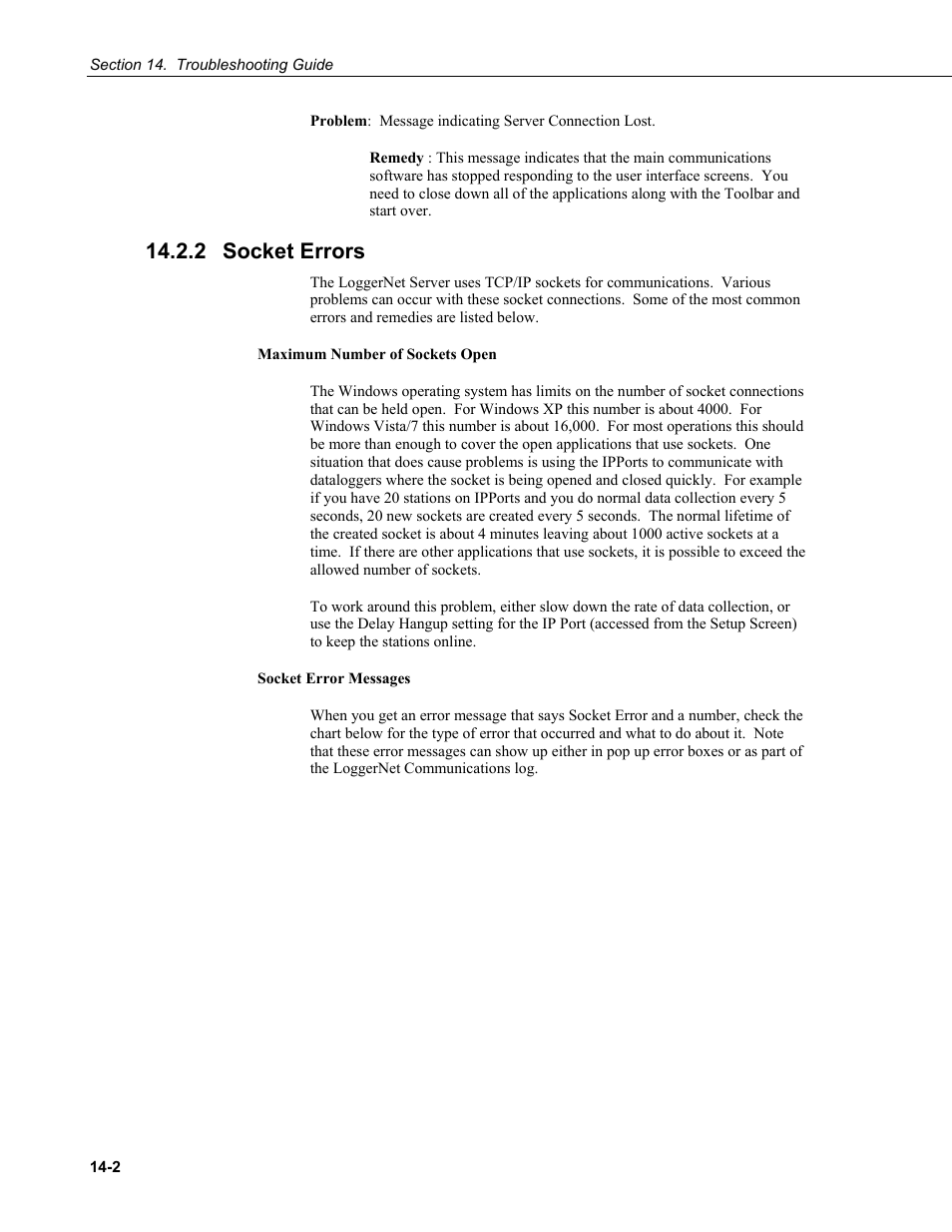 2 socket errors, Socket errors -2 | Campbell Scientific LoggerNet Datalogger Support Software User Manual | Page 464 / 580