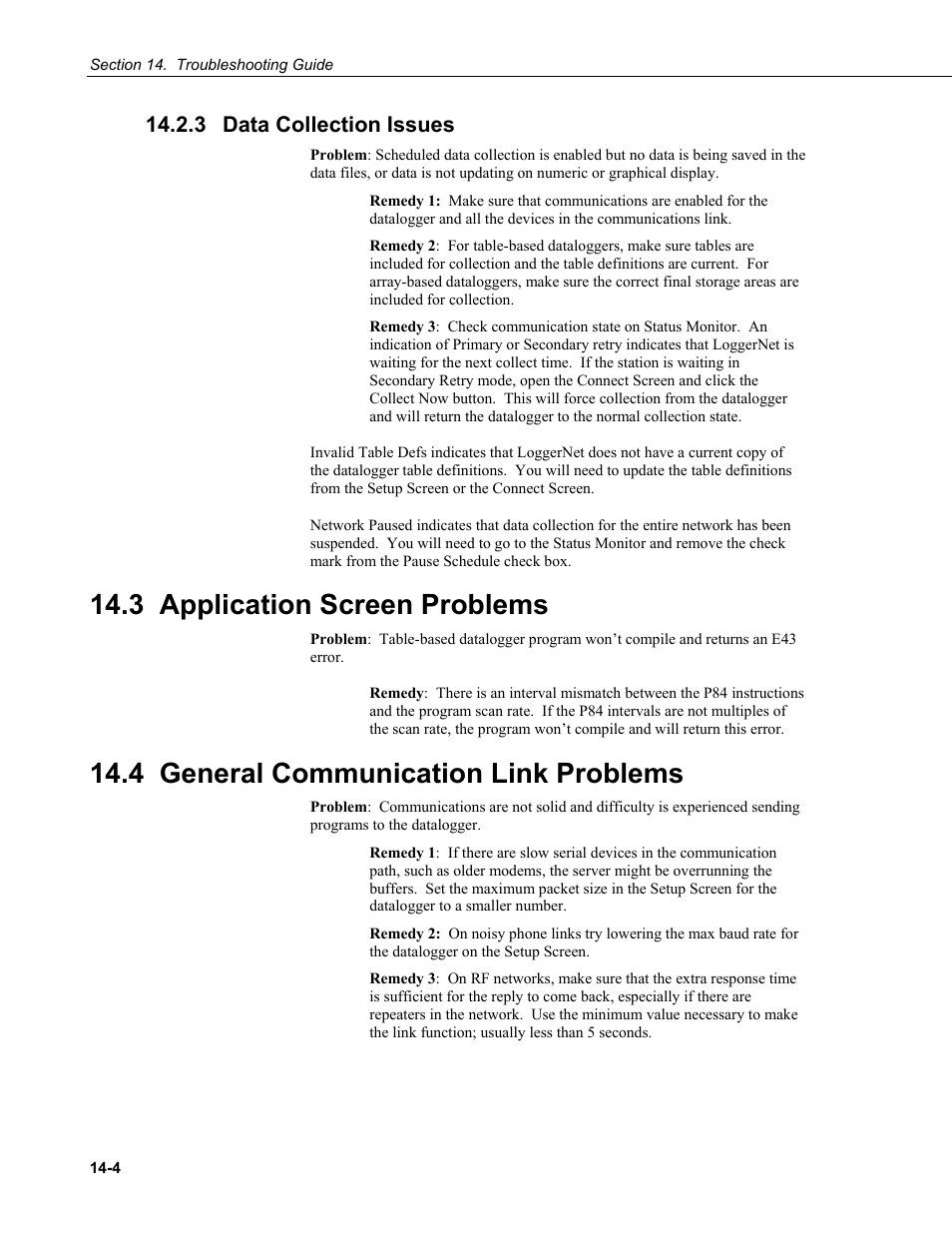 3 data collection issues, 3 application screen problems, 4 general communication link problems | Data collection issues -4, Application screen problems -4, General communication link problems -4 | Campbell Scientific LoggerNet Datalogger Support Software User Manual | Page 466 / 580