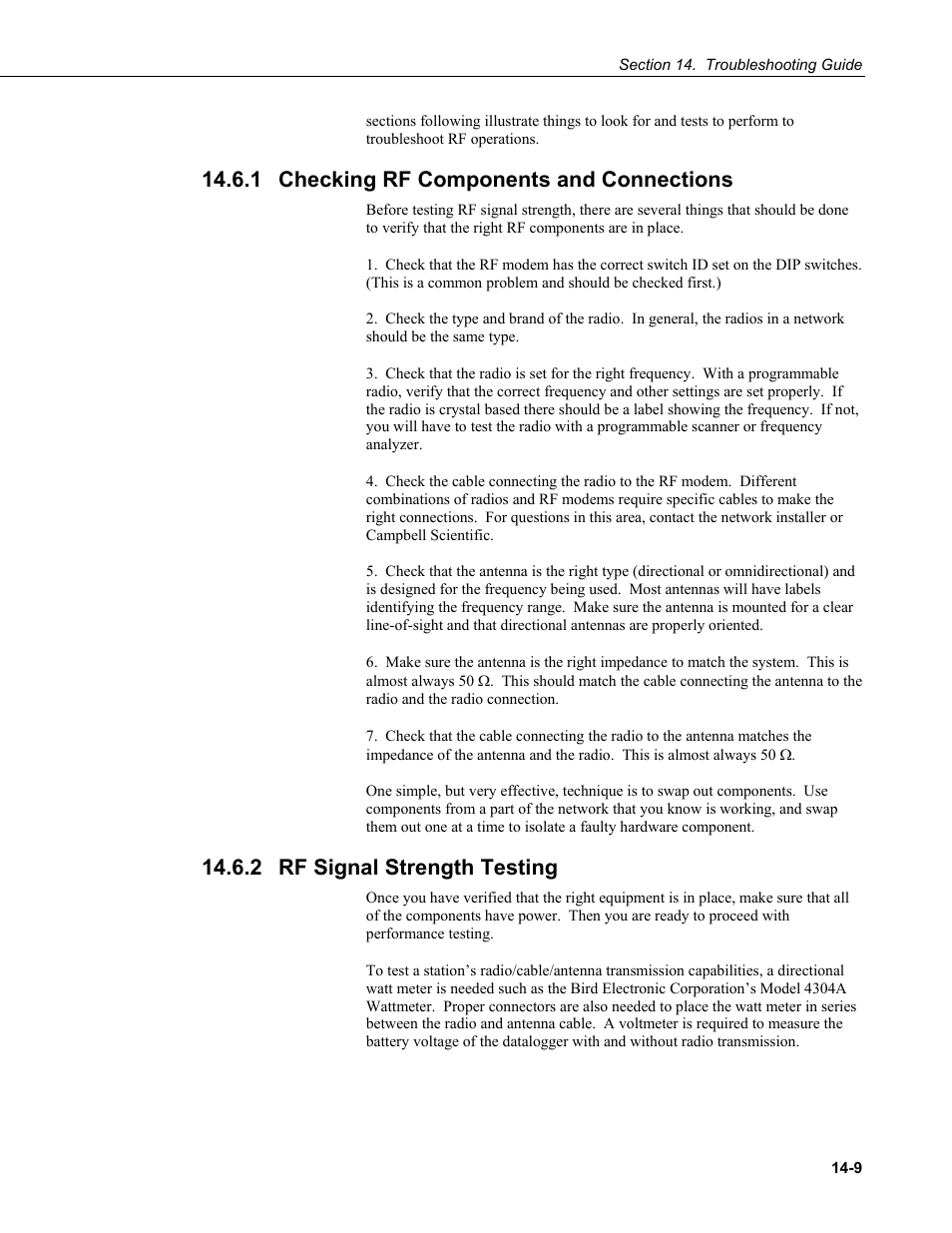 1 checking rf components and connections, 2 rf signal strength testing, Checking rf components and connections -9 | Rf signal strength testing -9 | Campbell Scientific LoggerNet Datalogger Support Software User Manual | Page 471 / 580