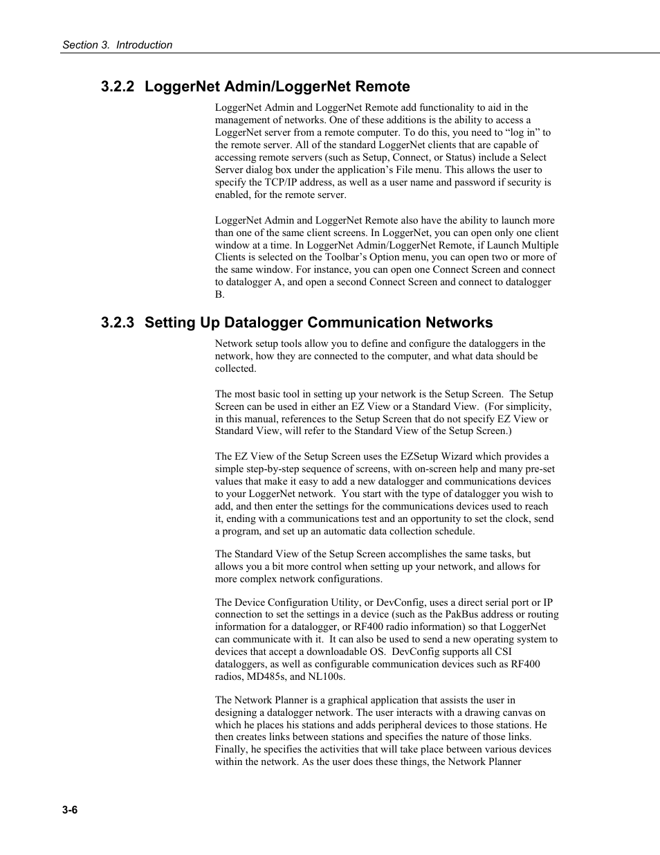 2 loggernet admin/loggernet remote, 3 setting up datalogger communication networks, Loggernet admin/loggernet remote -6 | Setting up datalogger communication networks -6 | Campbell Scientific LoggerNet Datalogger Support Software User Manual | Page 50 / 580