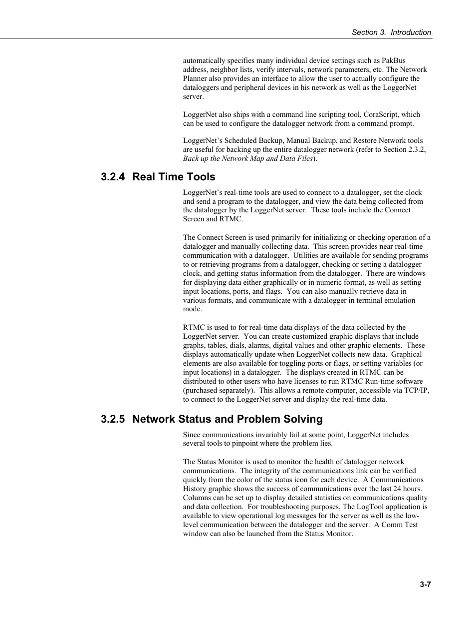 4 real time tools, 5 network status and problem solving, Real time tools -7 | Network status and problem solving -7 | Campbell Scientific LoggerNet Datalogger Support Software User Manual | Page 51 / 580
