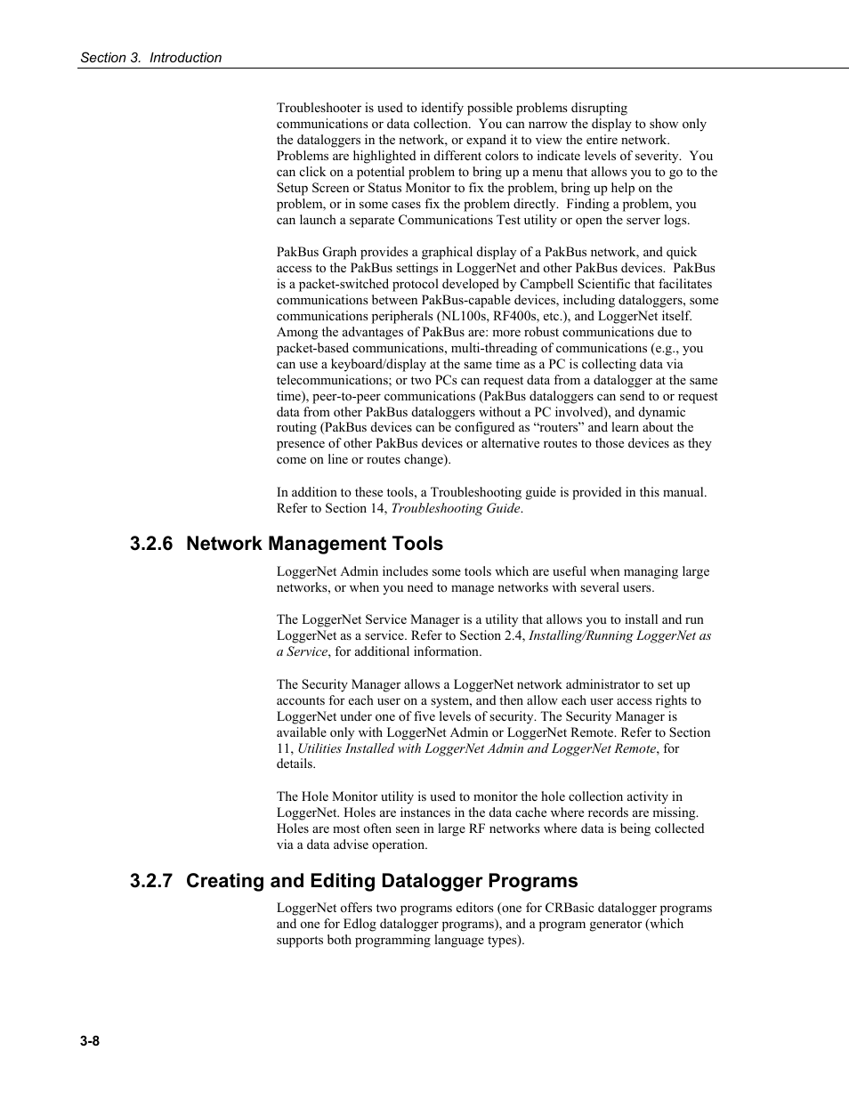 6 network management tools, 7 creating and editing datalogger programs, Network management tools -8 | Creating and editing datalogger programs -8 | Campbell Scientific LoggerNet Datalogger Support Software User Manual | Page 52 / 580