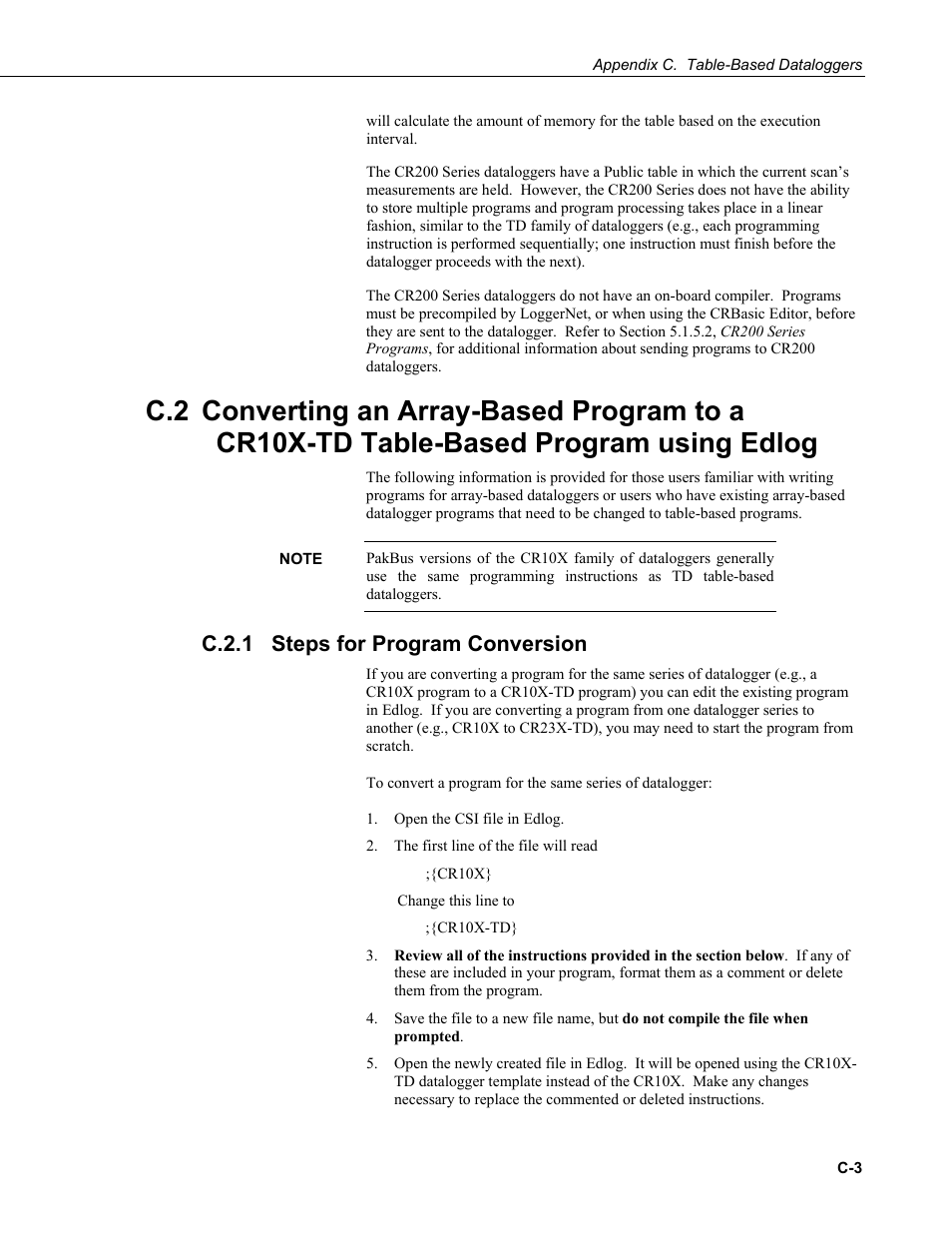 C.2.1 steps for program conversion, C.2.1 | Campbell Scientific LoggerNet Datalogger Support Software User Manual | Page 521 / 580