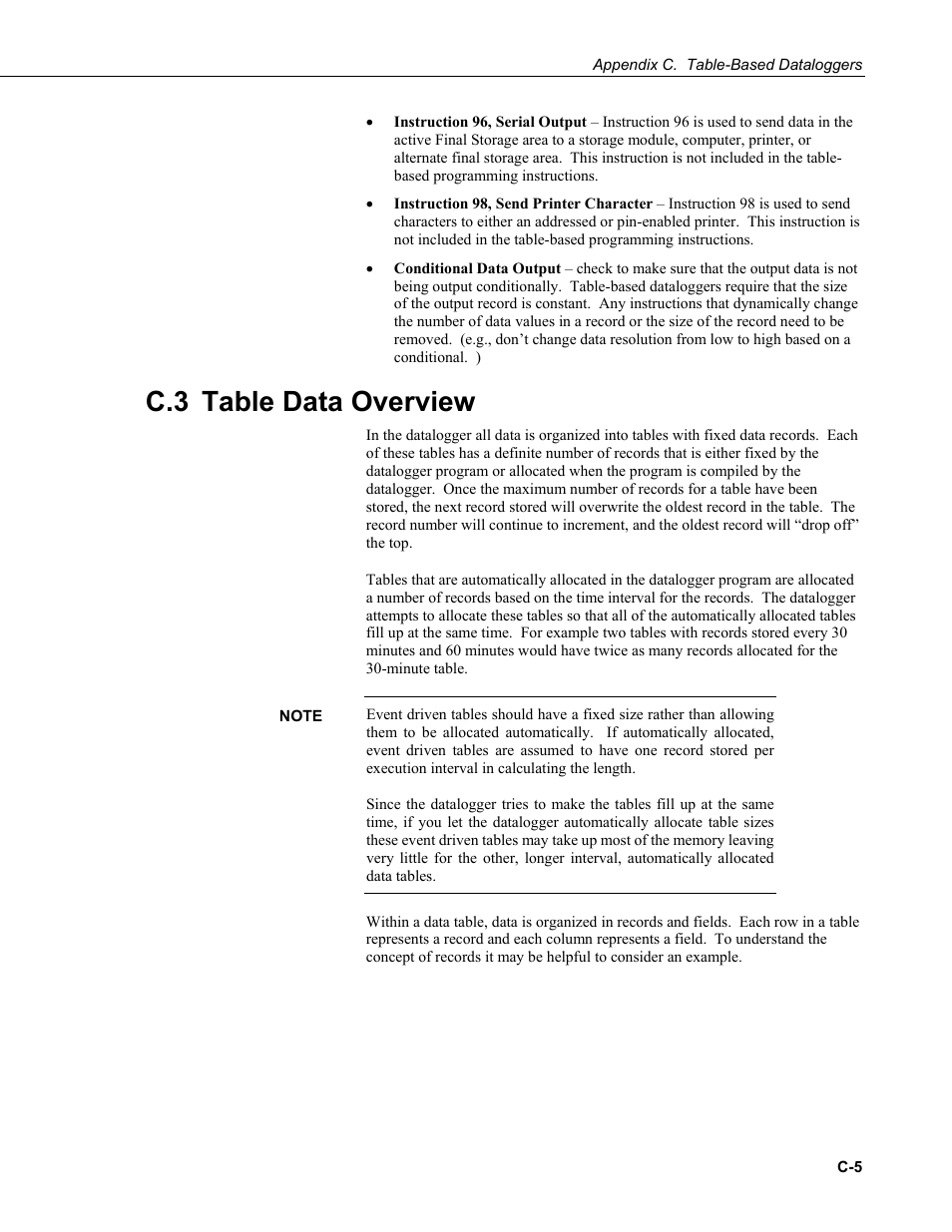 C.3 table data overview | Campbell Scientific LoggerNet Datalogger Support Software User Manual | Page 523 / 580