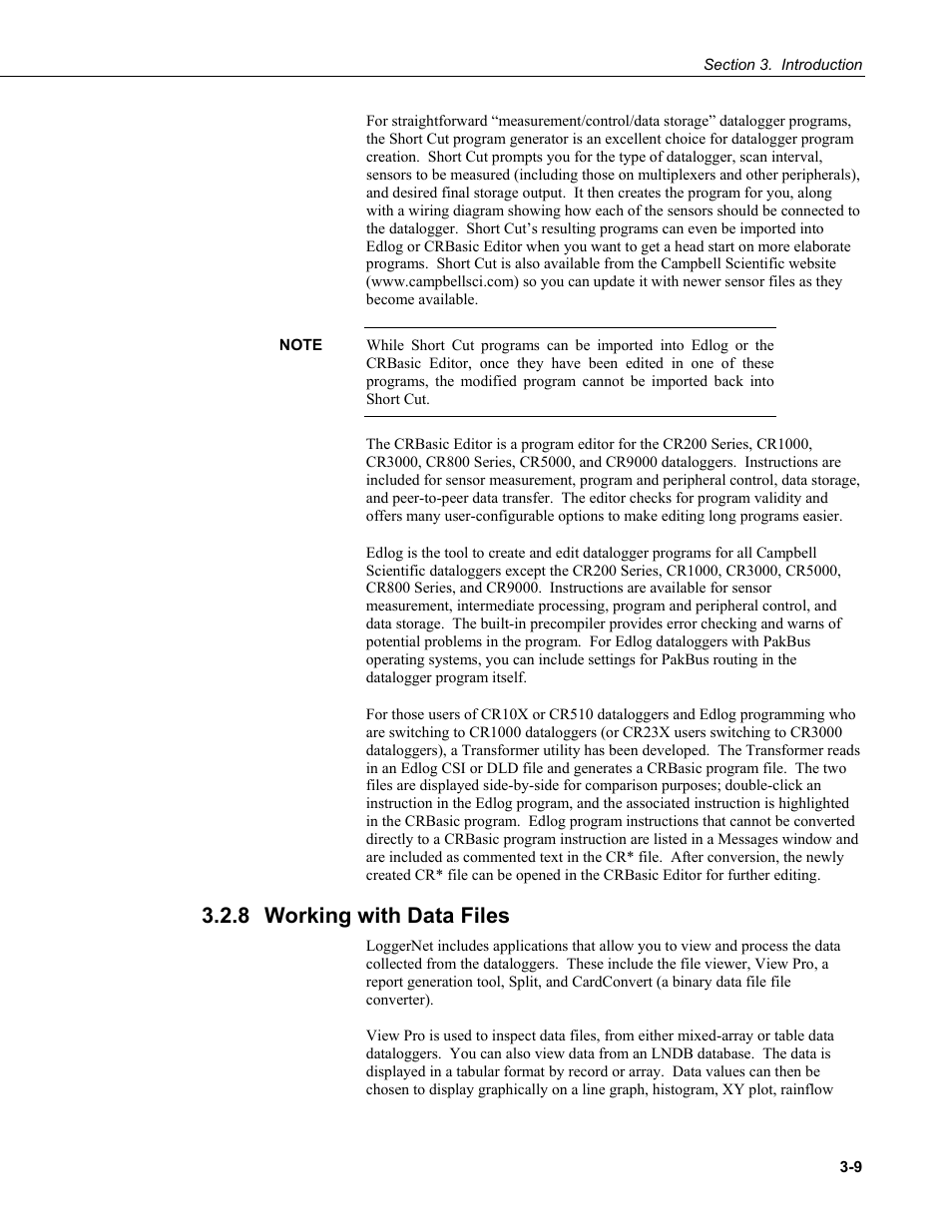 8 working with data files, Working with data files -9 | Campbell Scientific LoggerNet Datalogger Support Software User Manual | Page 53 / 580