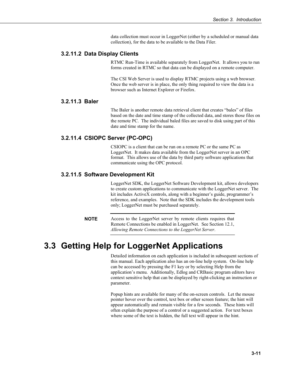 2 data display clients, 3 baler, 4 csiopc server (pc-opc) | 5 software development kit, 3 getting help for loggernet applications, Data display clients -11, Baler -11, Csiopc server (pc-opc) -11, Software development kit -11, Getting help for loggernet applications -11 | Campbell Scientific LoggerNet Datalogger Support Software User Manual | Page 55 / 580