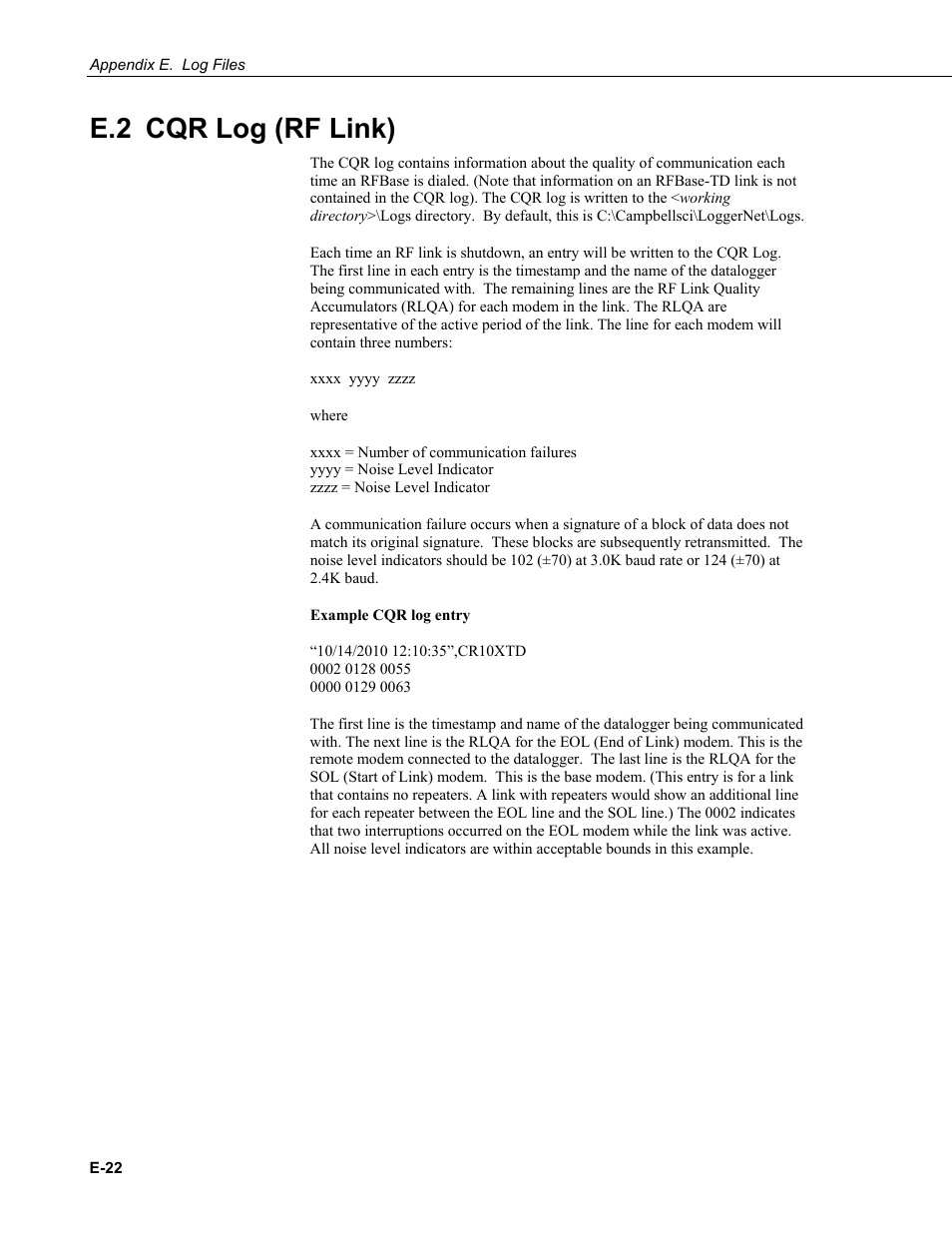 E.2 cqr log (rf link) | Campbell Scientific LoggerNet Datalogger Support Software User Manual | Page 554 / 580