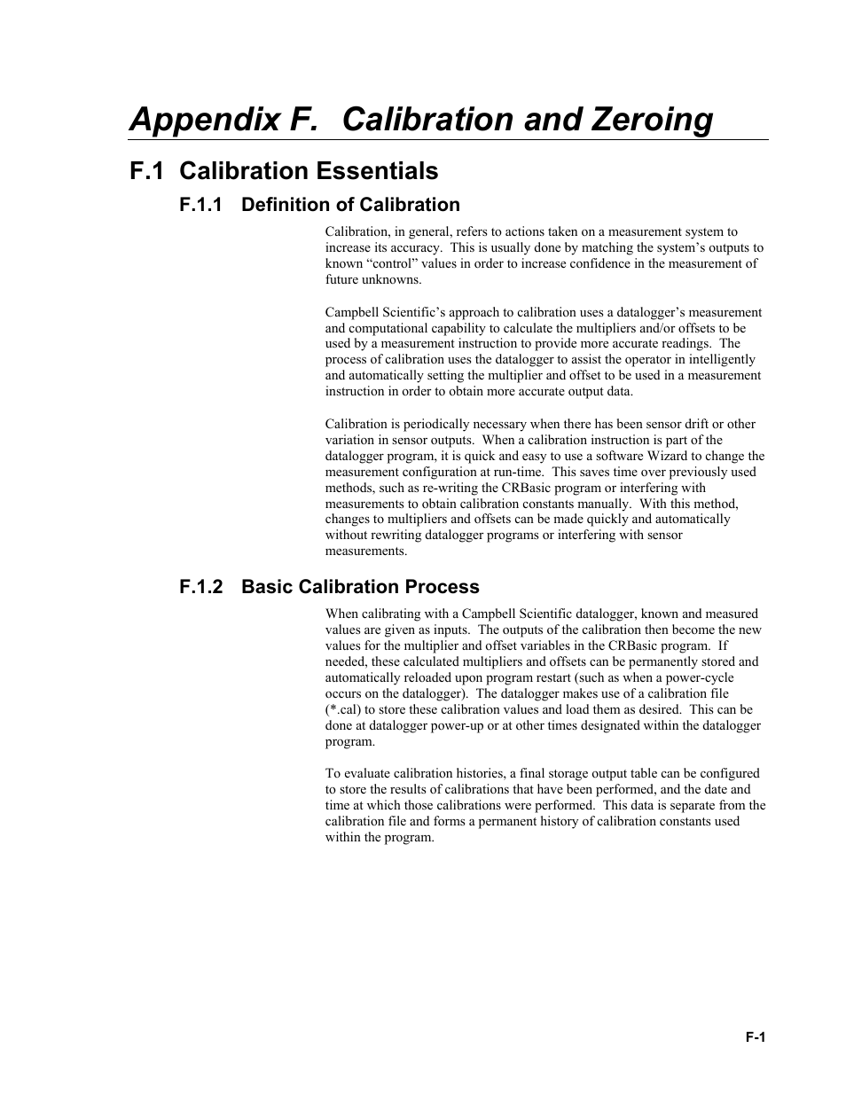 Appendix f. calibration and zeroing, F.1 calibration essentials, F.1.1 definition of calibration | F.1.2 basic calibration process, F.1.1, F.1.2 | Campbell Scientific LoggerNet Datalogger Support Software User Manual | Page 555 / 580