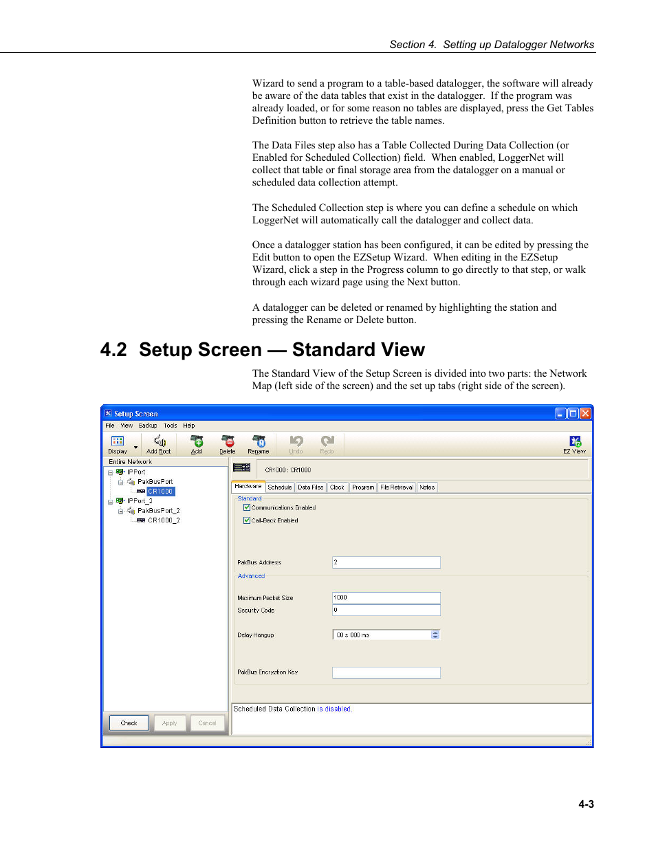 2 setup screen — standard view, Setup screen — standard view -3 | Campbell Scientific LoggerNet Datalogger Support Software User Manual | Page 59 / 580