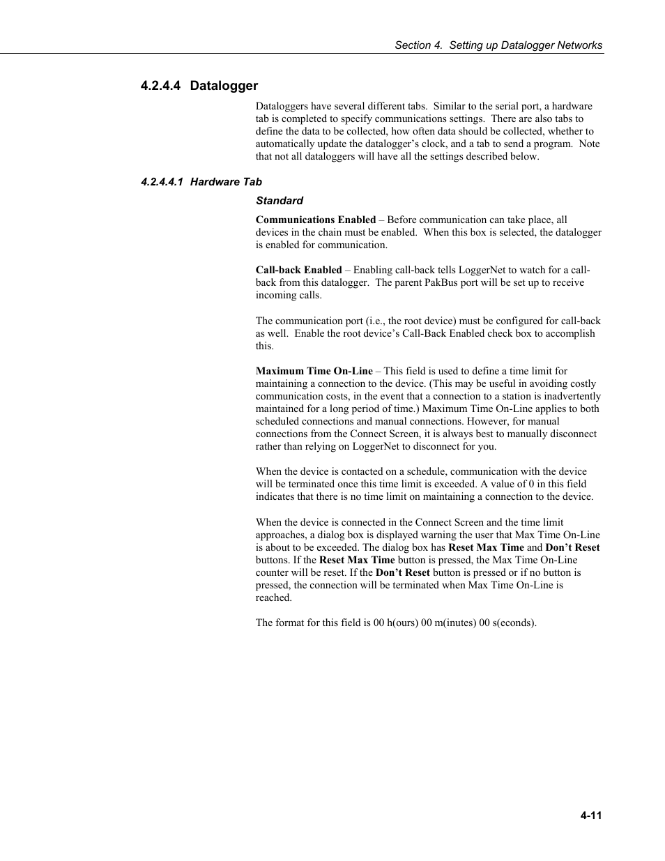 4 datalogger, 1 hardware tab, Datalogger -11 | Hardware tab -11 | Campbell Scientific LoggerNet Datalogger Support Software User Manual | Page 67 / 580
