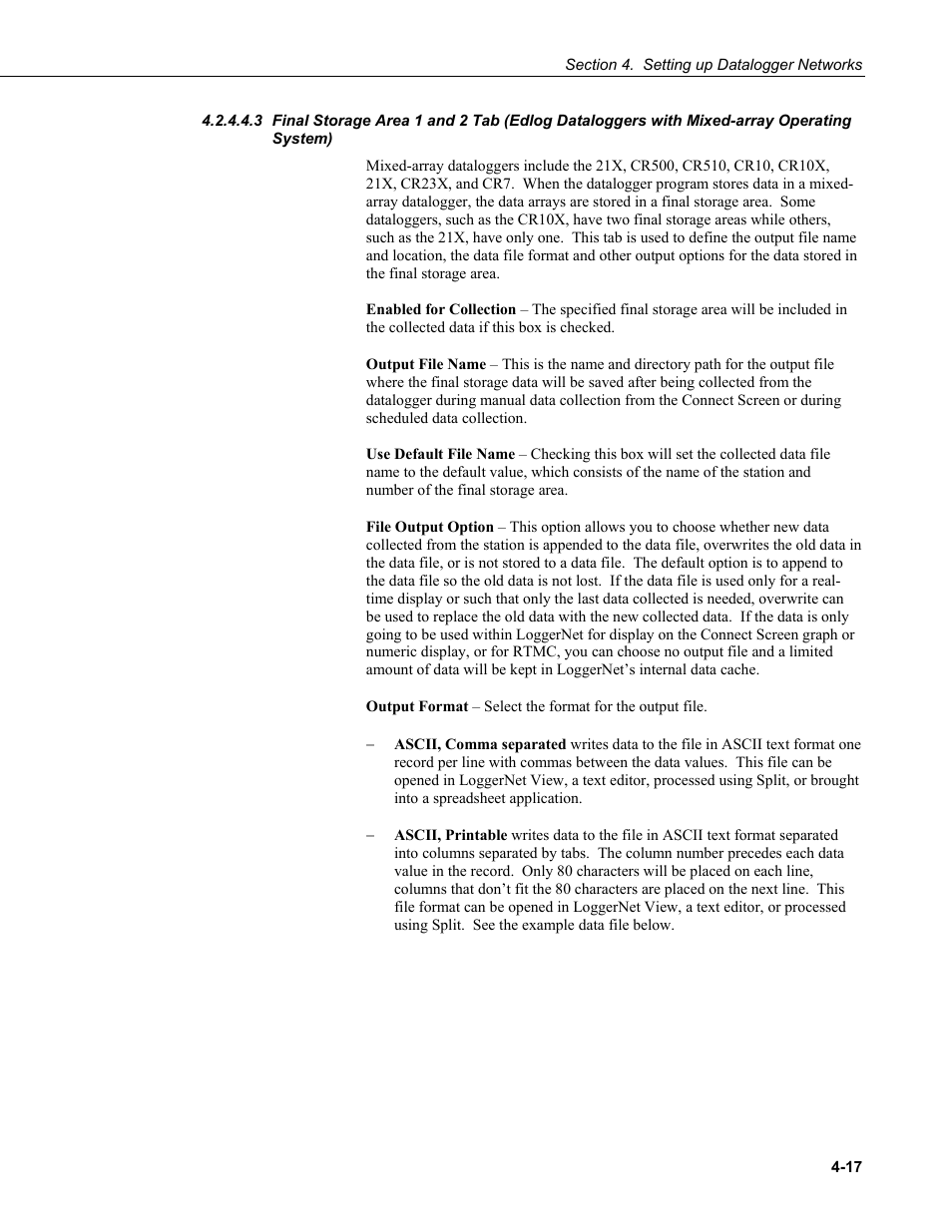 Final storage area 1 and 2 tab (edlog, Dataloggers with mixed-array operating, System) -17 | Campbell Scientific LoggerNet Datalogger Support Software User Manual | Page 73 / 580