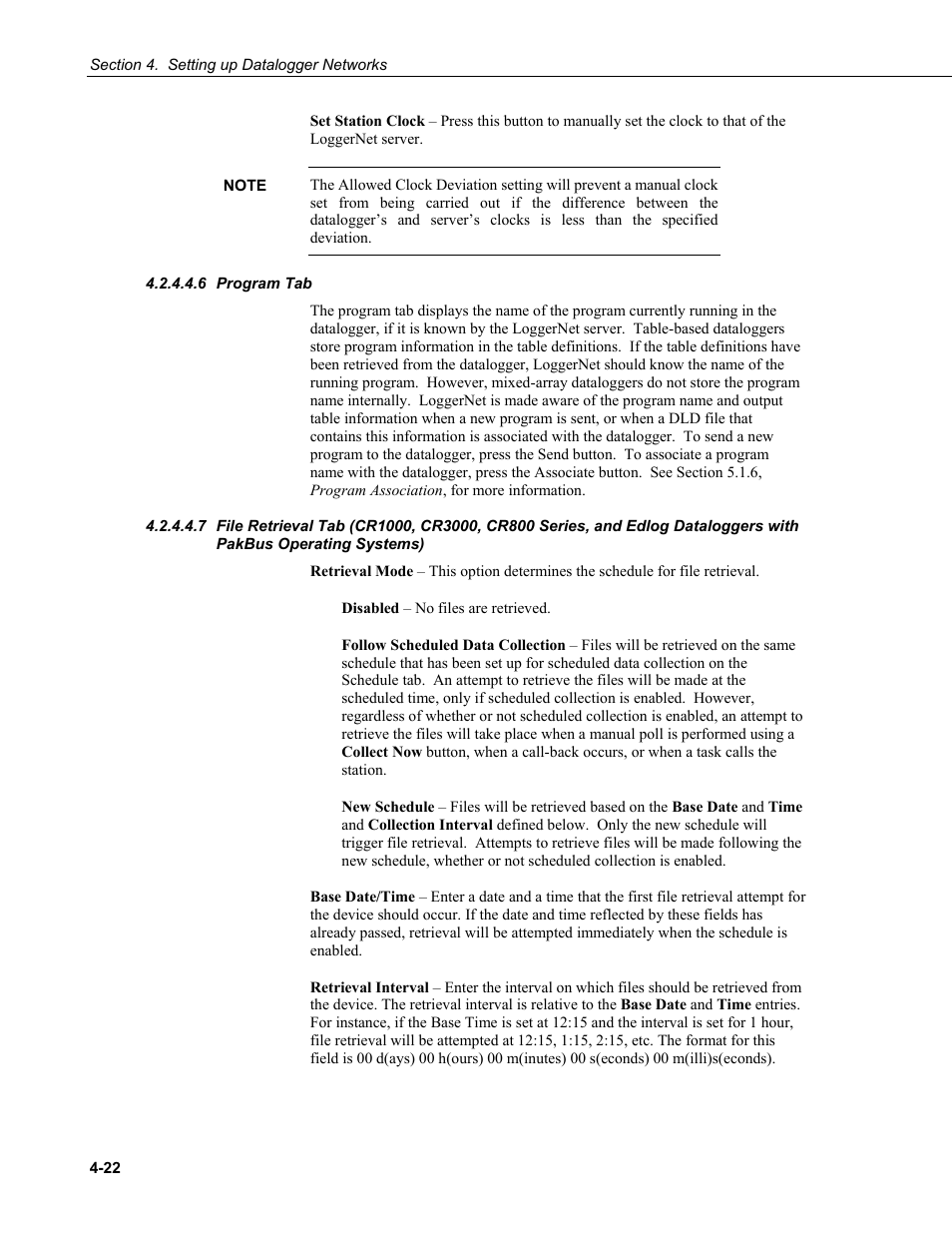6 program tab, Program tab -22, File retrieval tab (cr1000, cr3000, cr800 | Series, and edlog dataloggers with pakbus, Operating systems) -22 | Campbell Scientific LoggerNet Datalogger Support Software User Manual | Page 78 / 580