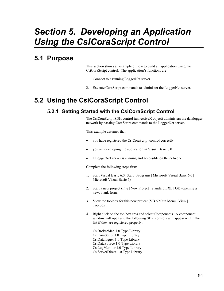 1 purpose, 2 using the csicorascript control, 1 getting started with the csicorascript control | Campbell Scientific LoggerNet-SDK Software Development Kit User Manual | Page 27 / 178