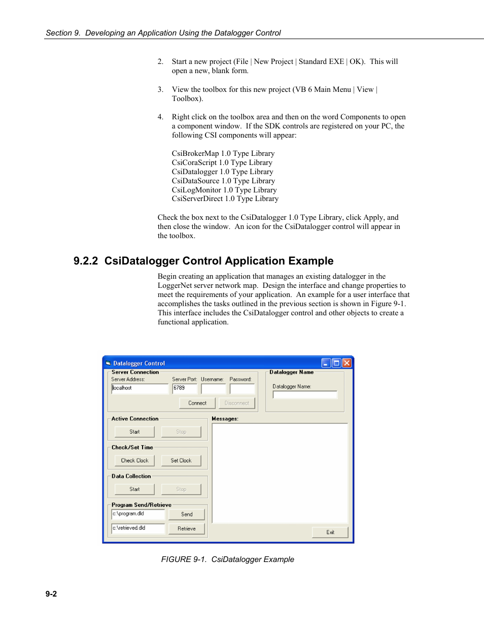 2 csidatalogger control application example | Campbell Scientific LoggerNet-SDK Software Development Kit User Manual | Page 44 / 178