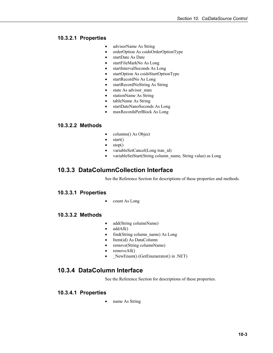 1 properties, 2 methods, 3 datacolumncollection interface | 4 datacolumn interface | Campbell Scientific LoggerNet-SDK Software Development Kit User Manual | Page 53 / 178