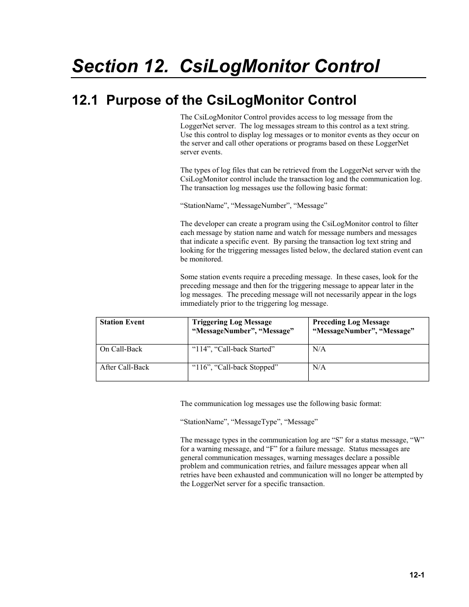 Section 12. csilogmonitor control, 1 purpose of the csilogmonitor control | Campbell Scientific LoggerNet-SDK Software Development Kit User Manual | Page 59 / 178