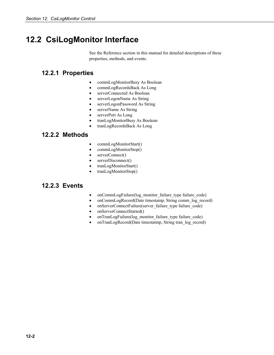 2 csilogmonitor interface, 1 properties, 2 methods | 3 events | Campbell Scientific LoggerNet-SDK Software Development Kit User Manual | Page 60 / 178