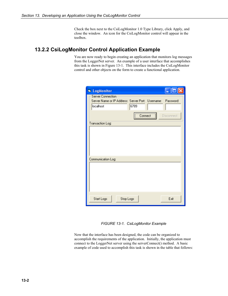 2 csilogmonitor control application example | Campbell Scientific LoggerNet-SDK Software Development Kit User Manual | Page 62 / 178