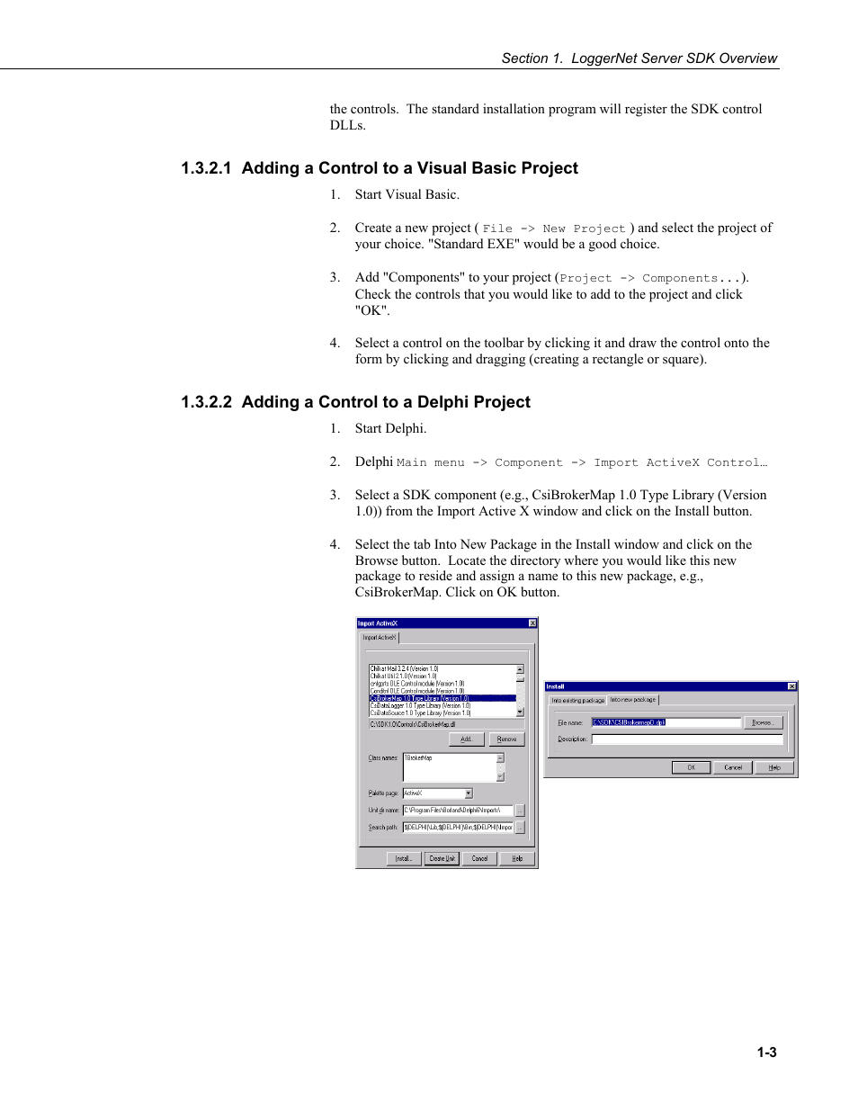 1 adding a control to a visual basic project, 2 adding a control to a delphi project | Campbell Scientific LoggerNet Server SDK User Manual | Page 15 / 178