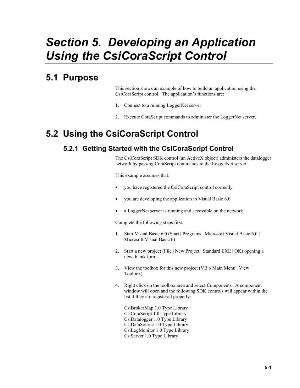 1 purpose, 2 using the csicorascript control, 1 getting started with the csicorascript control | Campbell Scientific LoggerNet Server SDK User Manual | Page 27 / 178