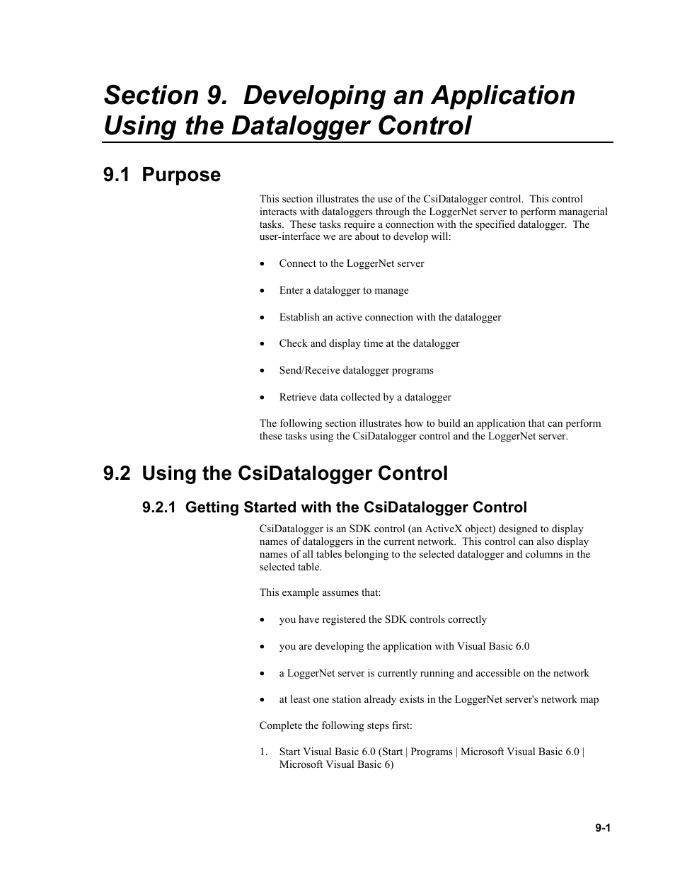 1 purpose, 2 using the csidatalogger control, 1 getting started with the csidatalogger control | Campbell Scientific LoggerNet Server SDK User Manual | Page 43 / 178