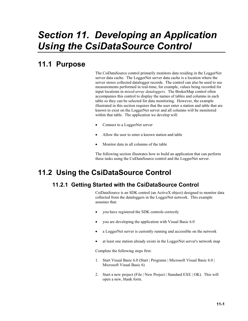 1 purpose, 2 using the csidatasource control, 1 getting started with the csidatasource control | Campbell Scientific LoggerNet Server SDK User Manual | Page 55 / 178