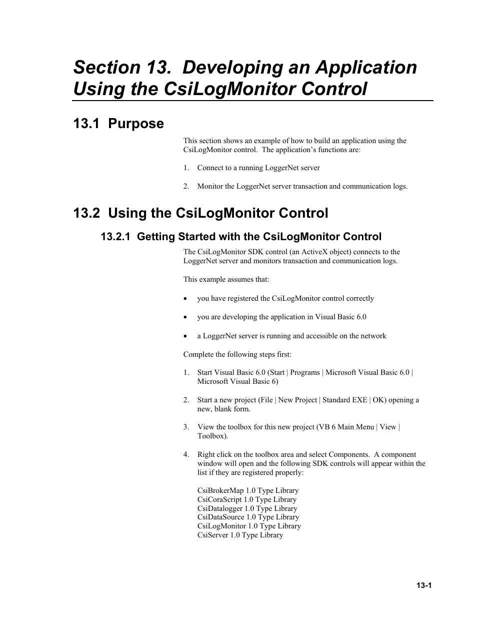1 purpose, 2 using the csilogmonitor control, 1 getting started with the csilogmonitor control | Campbell Scientific LoggerNet Server SDK User Manual | Page 61 / 178