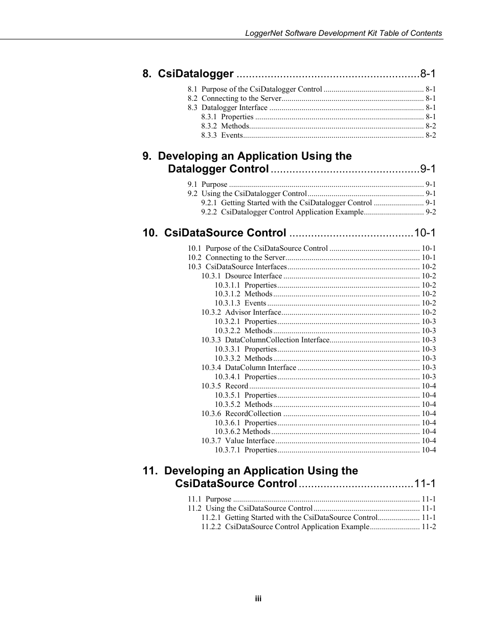 Csidatalogger -1, Csidatasource control -1 | Campbell Scientific LoggerNet Server SDK User Manual | Page 9 / 178
