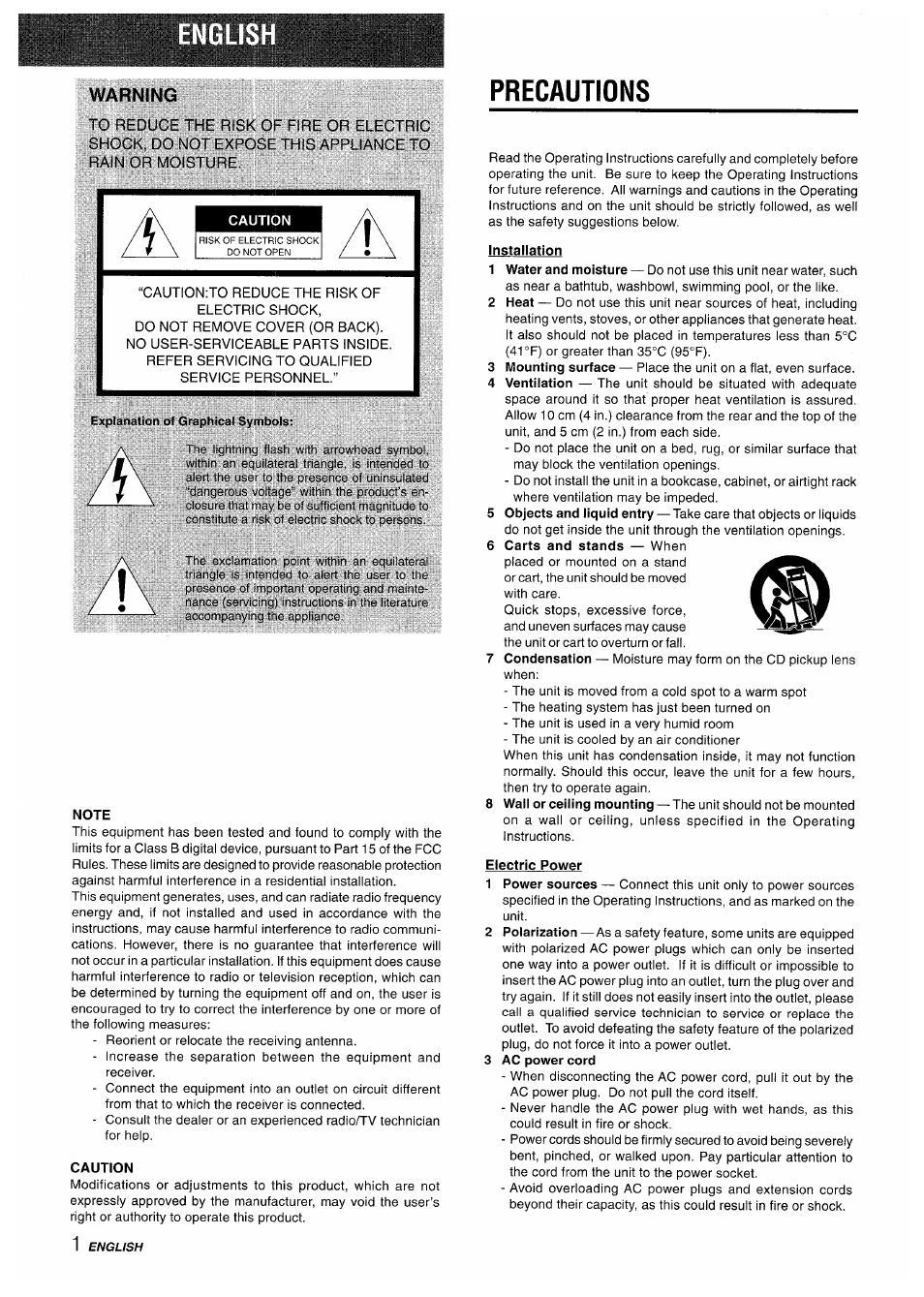 Warning, Precautions | Aiwa CX-NA71 User Manual | Page 2 / 80