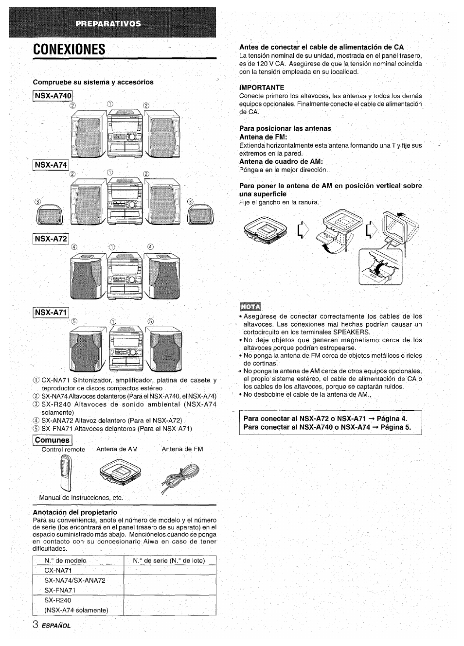 Conexiones, Comunes | Aiwa CX-NA71 User Manual | Page 30 / 80