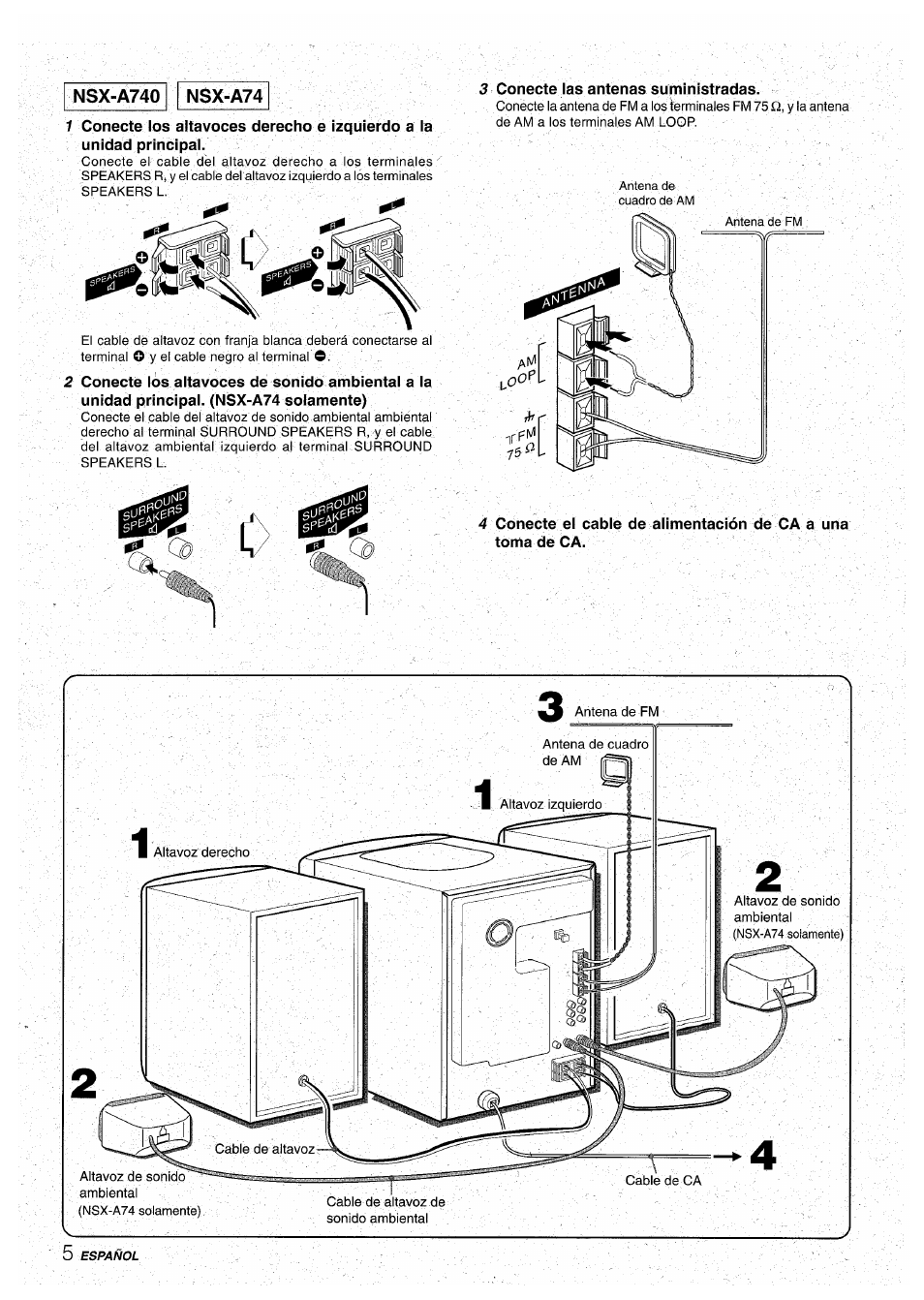 3 conecte las antenas suministradas | Aiwa CX-NA71 User Manual | Page 32 / 80