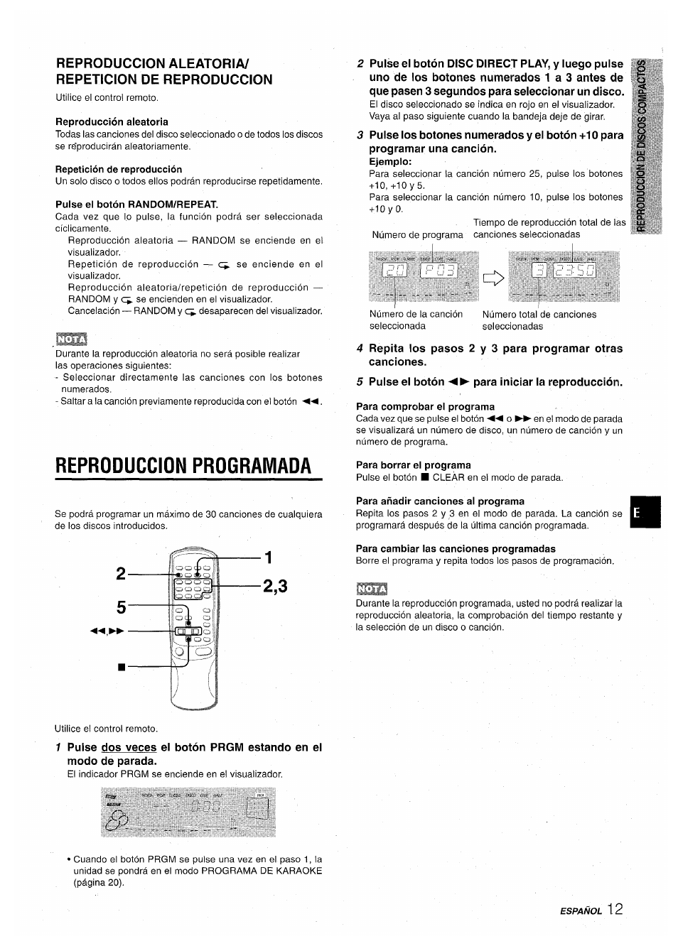 Reproduccion aleatoria/ repeticion de reproduccion, Reproducción aleatoria, Repetición de reproducción | Pulse el botón randowi/repeat, Reproduccion programada, Para borrar el programa, Para añadir canciones al programa, Para cambiar las canciones programadas, Oylái | Aiwa CX-NA71 User Manual | Page 39 / 80