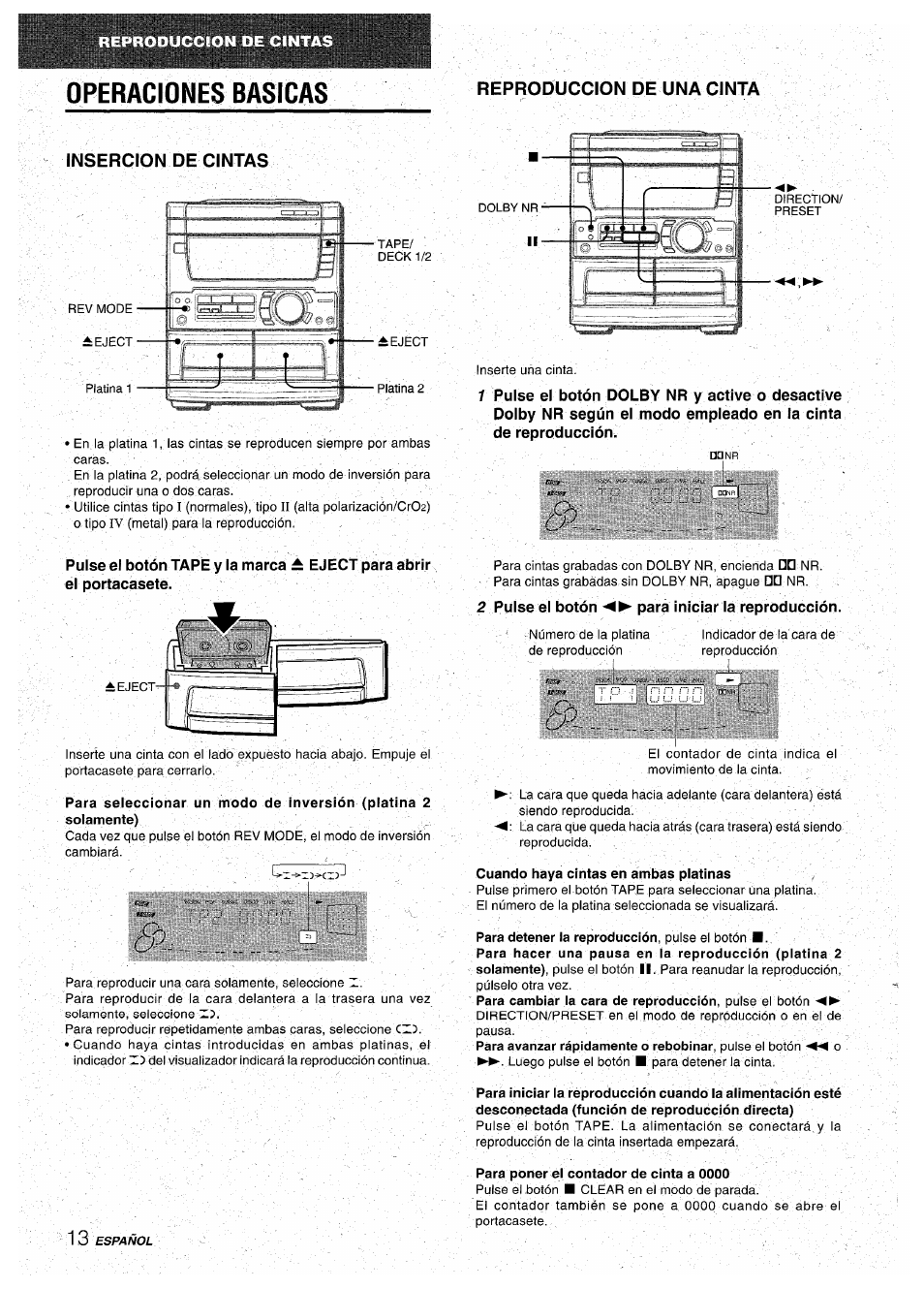 Operaciones basicas, Insercion de cintas, Ioperaciones basicas | Aiwa CX-NA71 User Manual | Page 40 / 80