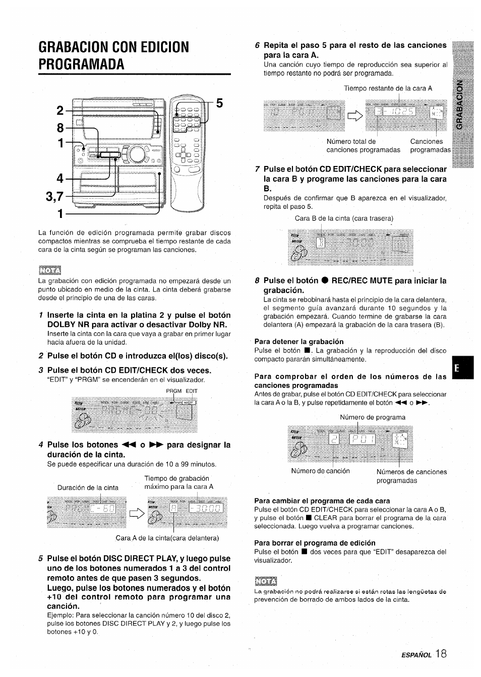 Grabacion con edicion programada | Aiwa CX-NA71 User Manual | Page 45 / 80
