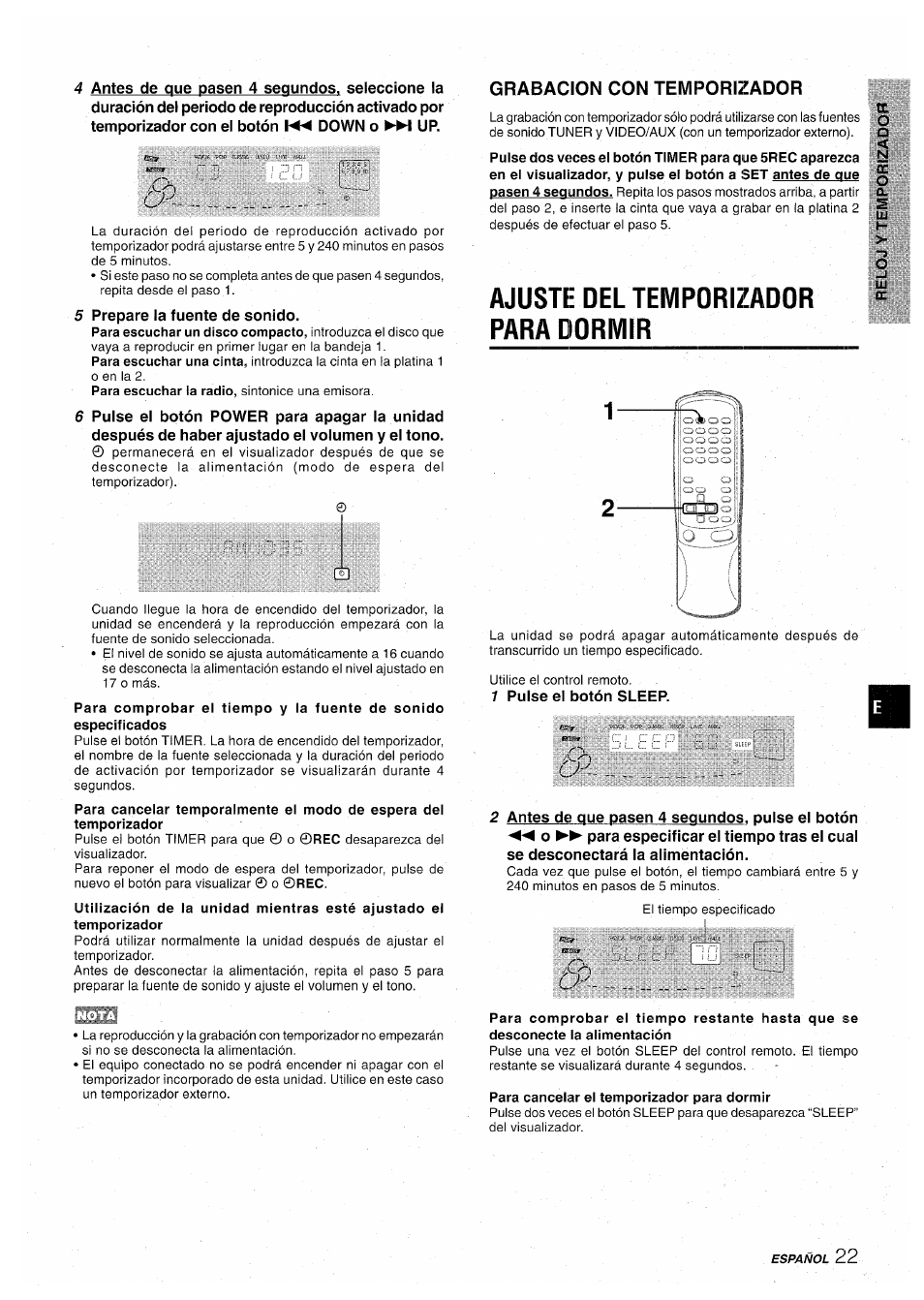 Grabacion con temporizador, Ajuste del temporizador para dormir | Aiwa CX-NA71 User Manual | Page 49 / 80